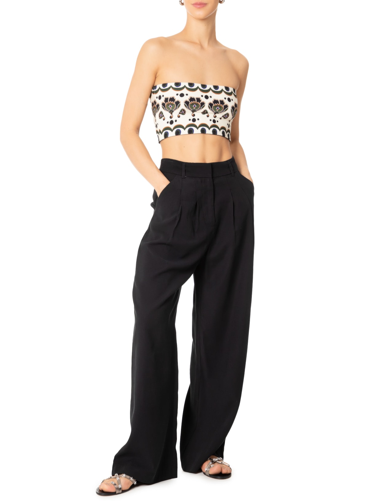 Top Reto Floral Arabasque Bege Farm