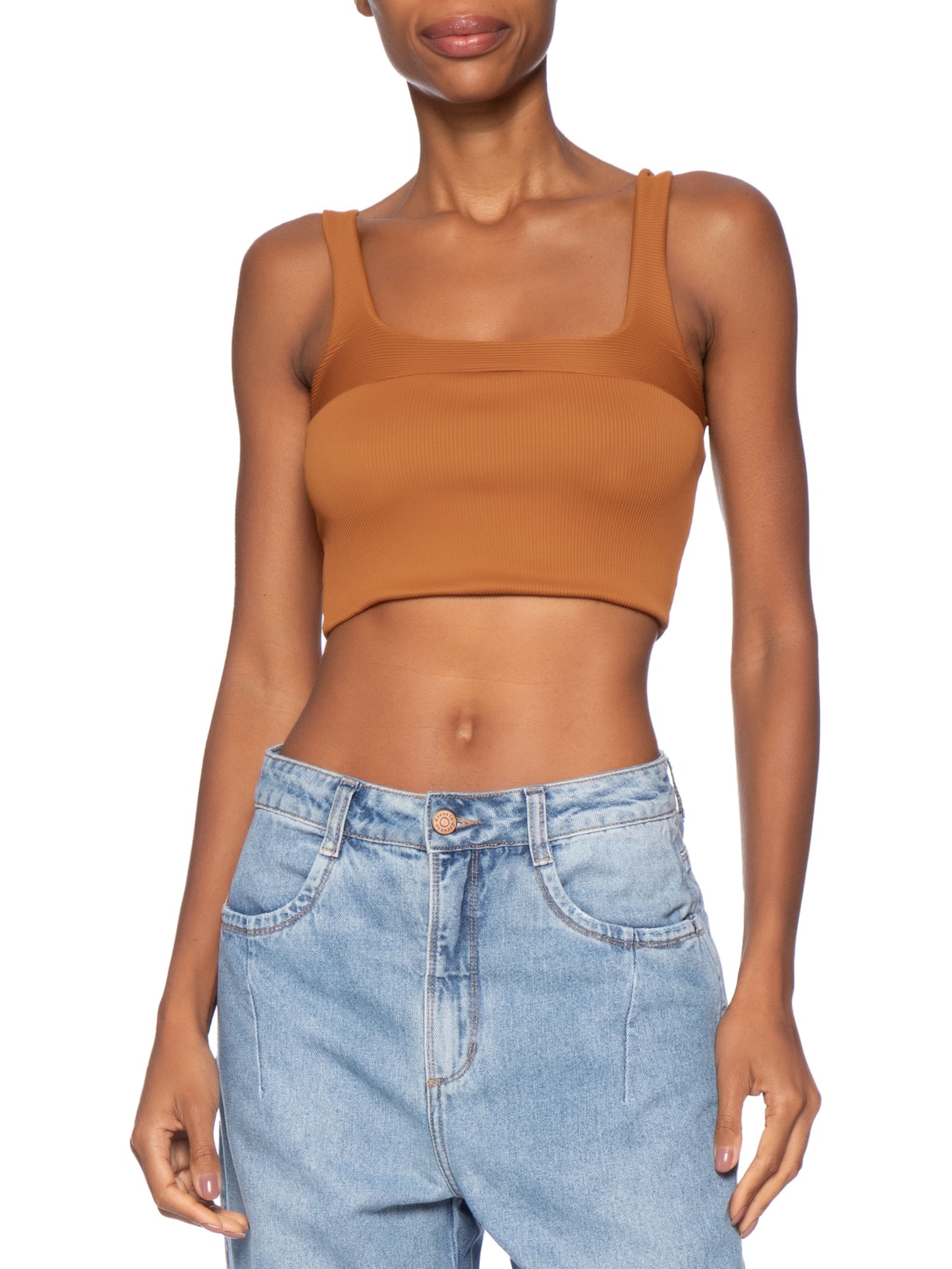 Top Reto Recorte Nervura Marrom Farm