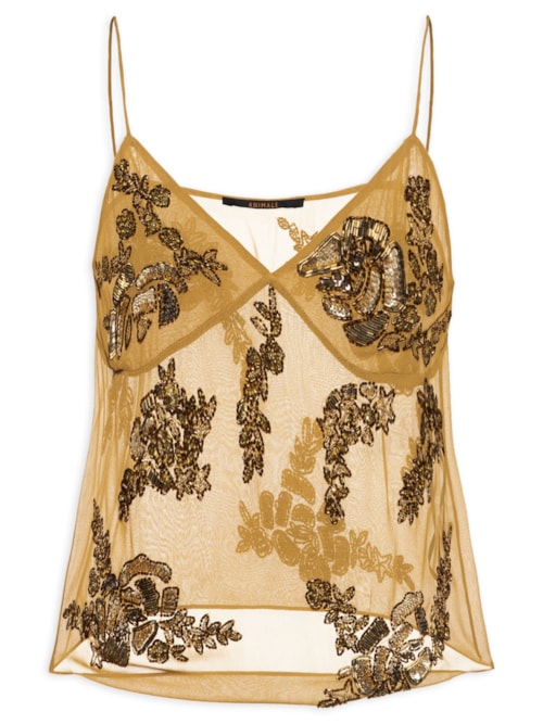 Top Transparente Com Bordado - Marrom