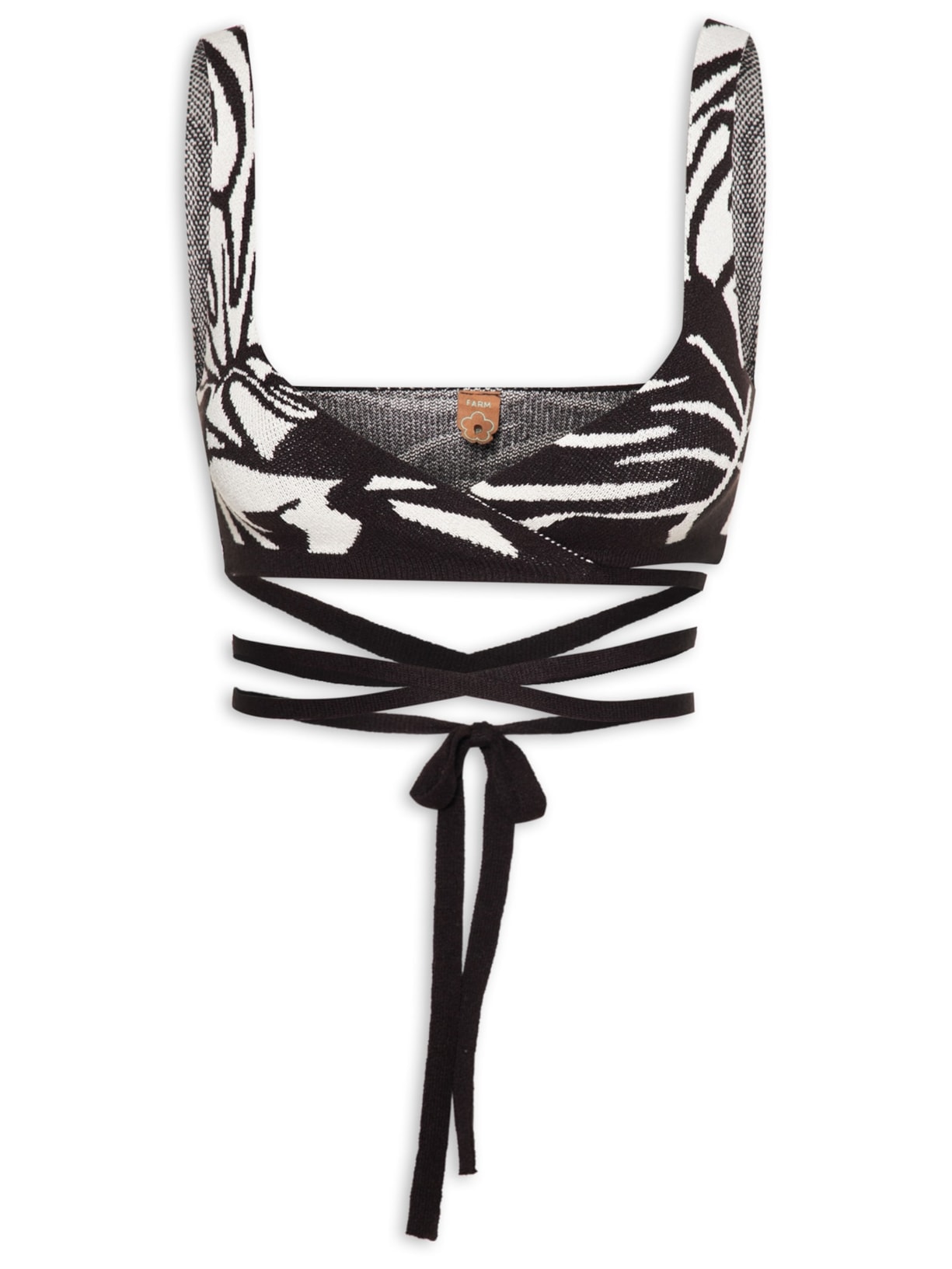 Top Transpassado Tricot Trópicos Preto Farm