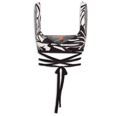 Top Transpassado Tricot Trópicos - Preto