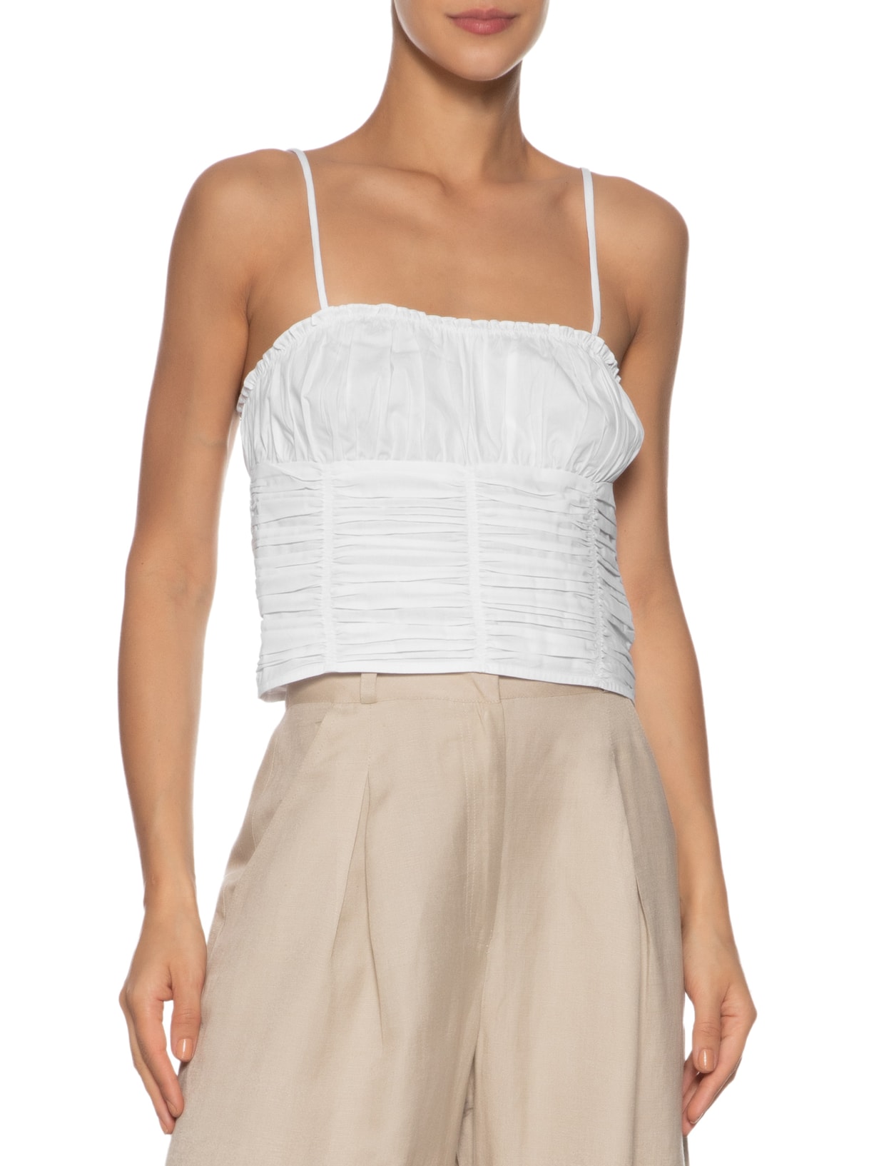 Top Tricoline Franzido Branco Animale