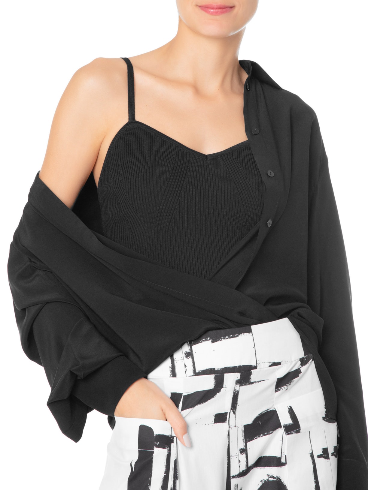 Top Tricot Alça Fina Canelado Preto Animale