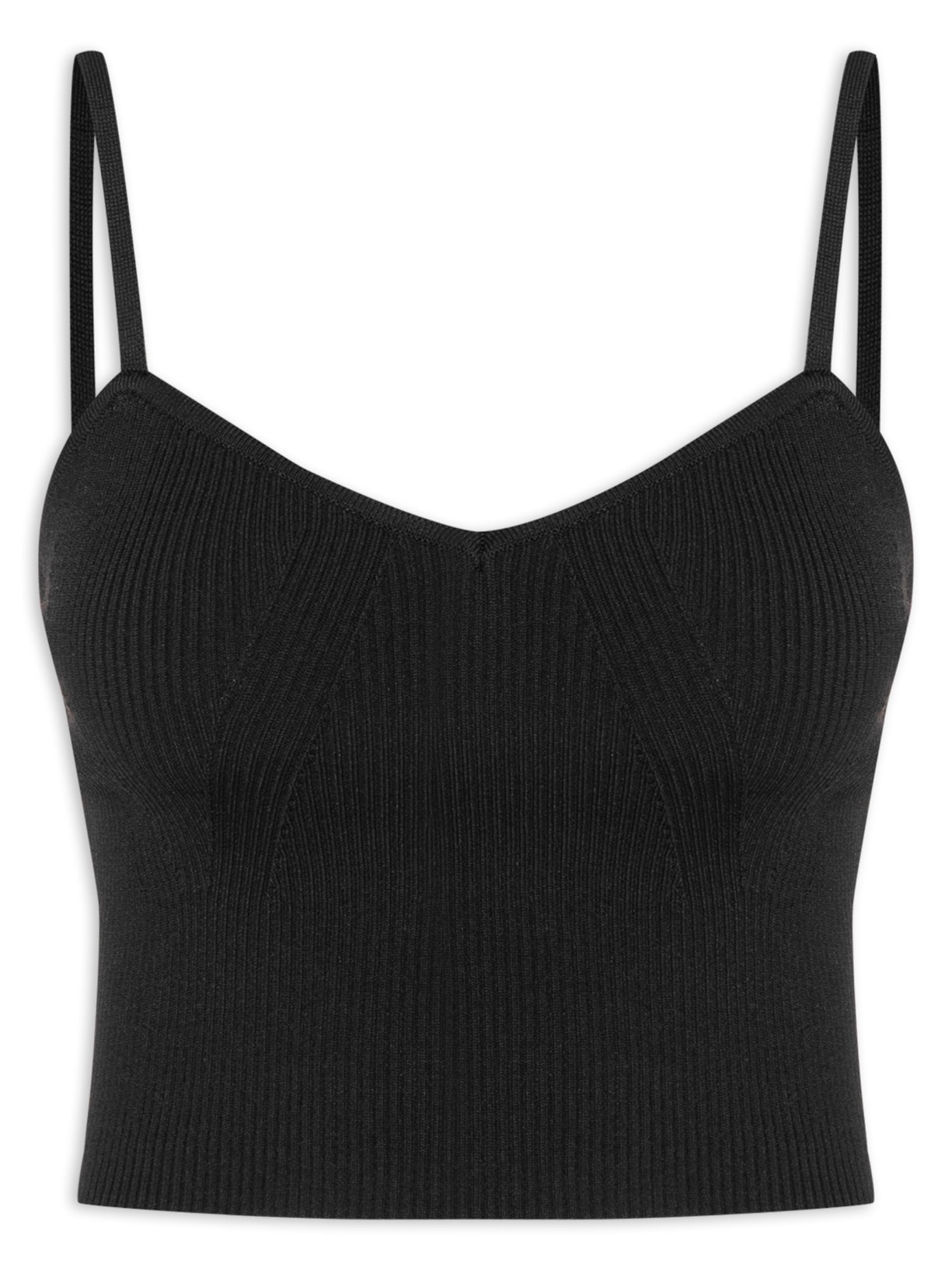 Top Tricot Alça Fina Canelado Preto Animale