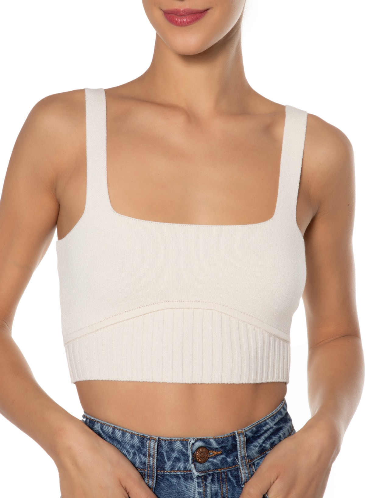 Top Tricot Bojo Marcado Bege Dress To