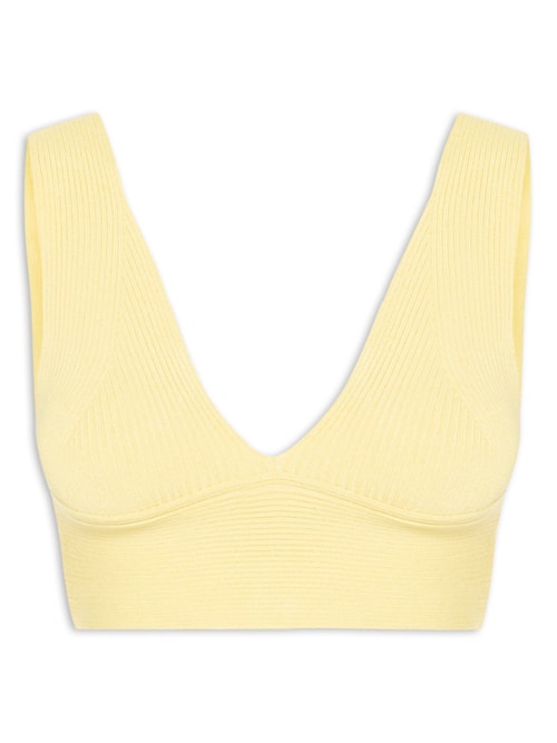 Top Tricot Canelado Decote V - Amarelo