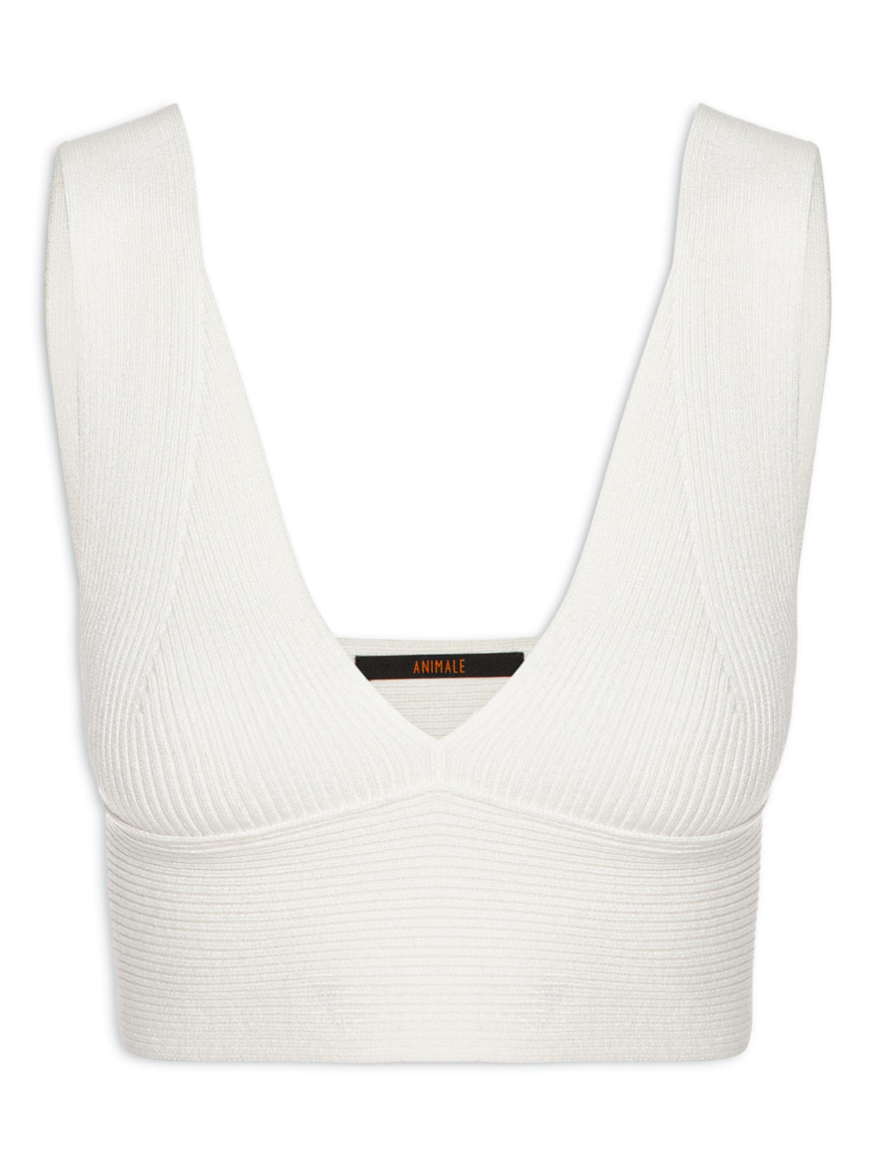 Top Tricot Canelado Decote V - Off White