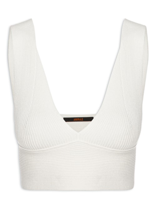 Top Tricot Canelado Decote V - Off White