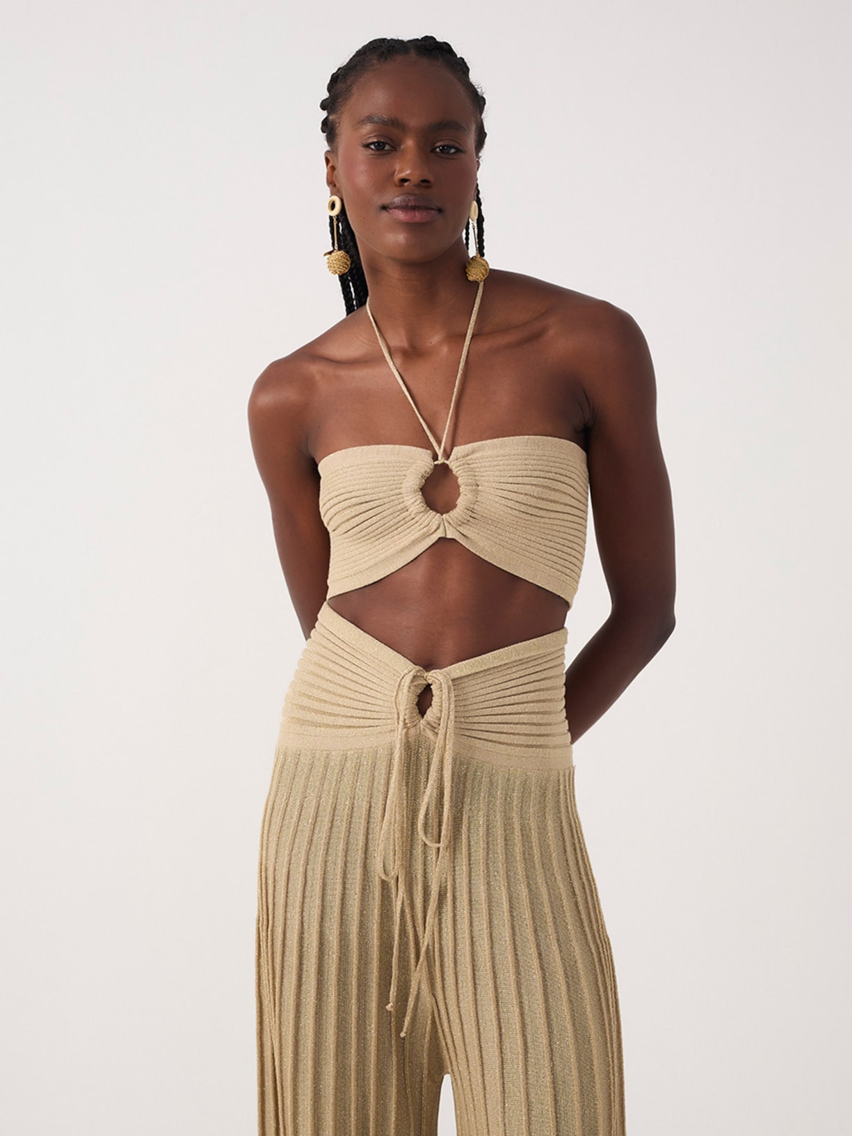 Top Tricot Franzido Lurex Dourado Dress To