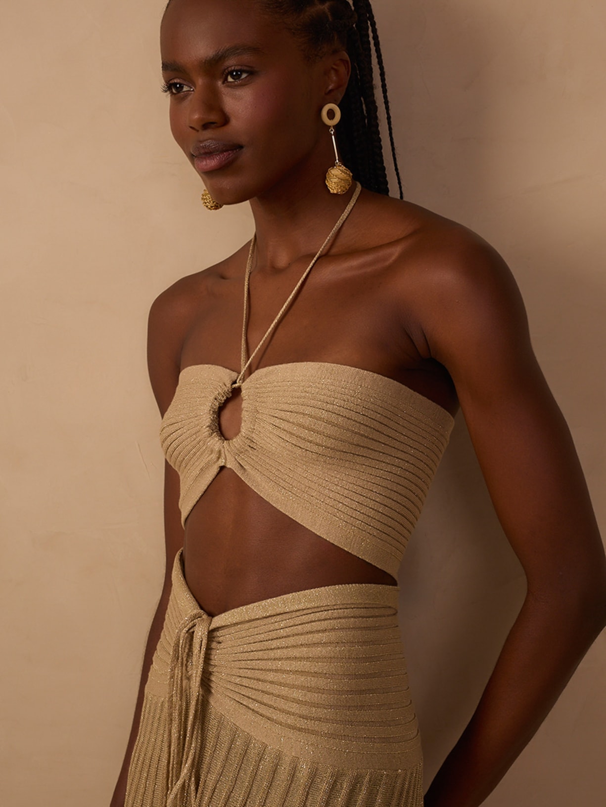 Top Tricot Franzido Lurex Dourado Dress To