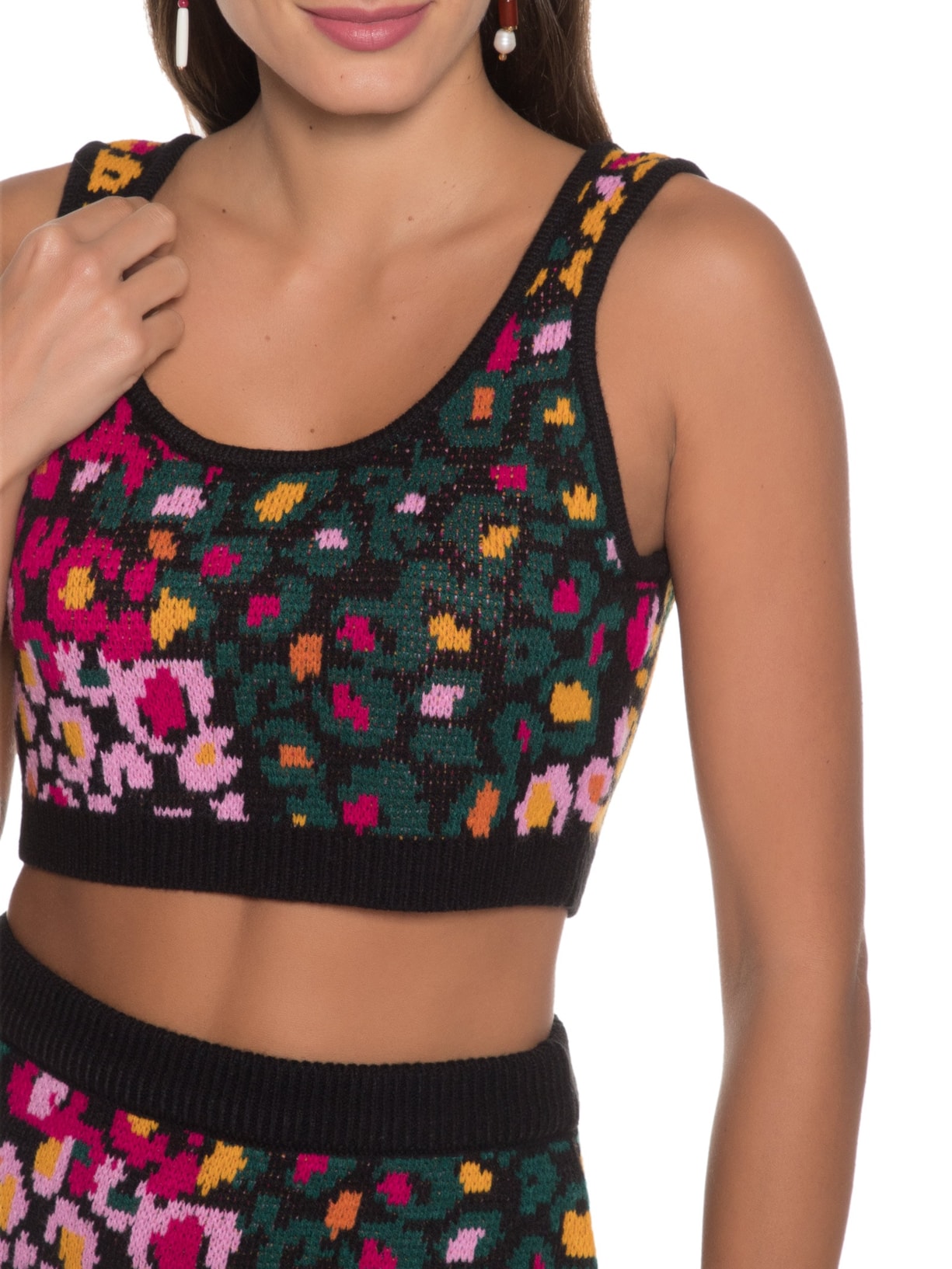 Top Tricot Oncinha Flor de Banana Preto Farm