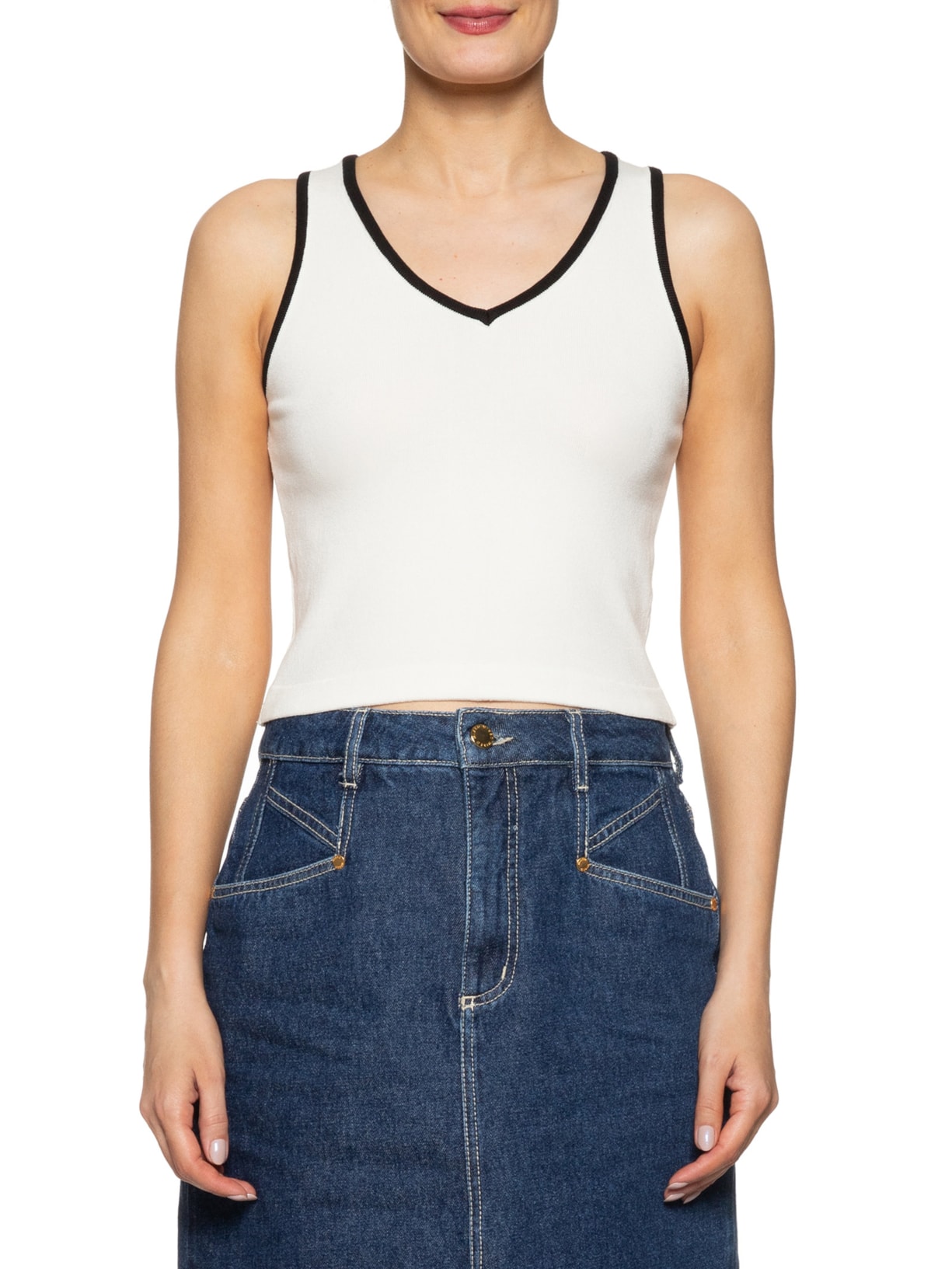 Top Tricot Pati Bicolor Branco Mixed