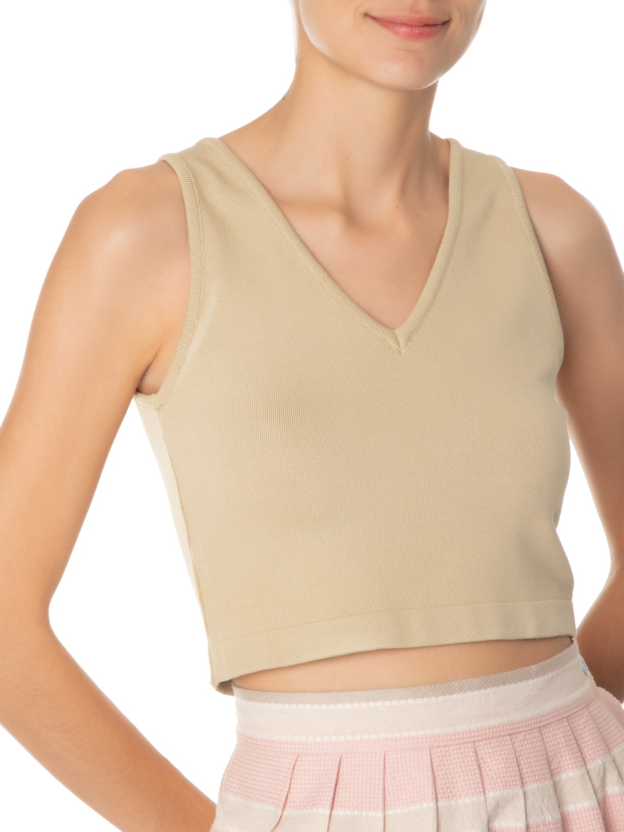 Top Tricot Pati Gola V Bege Mixed