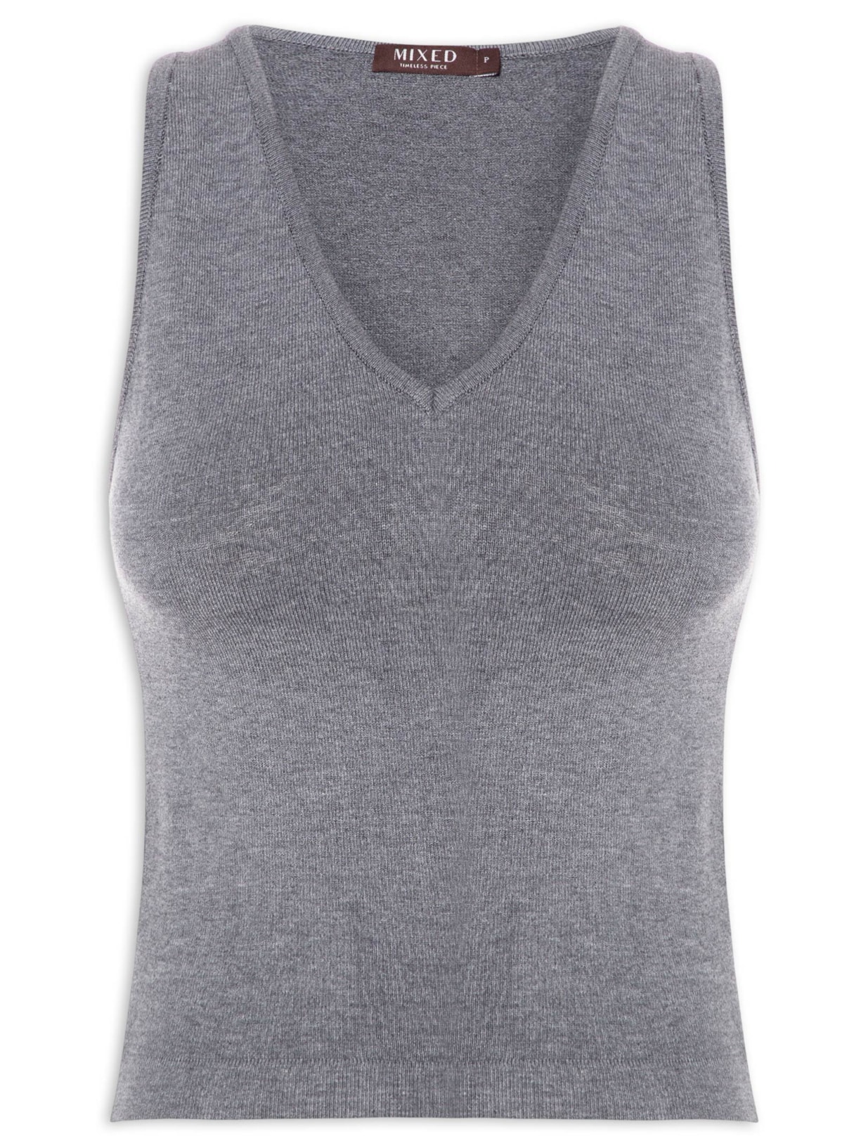 Top Tricot Pati Gola V - Cinza