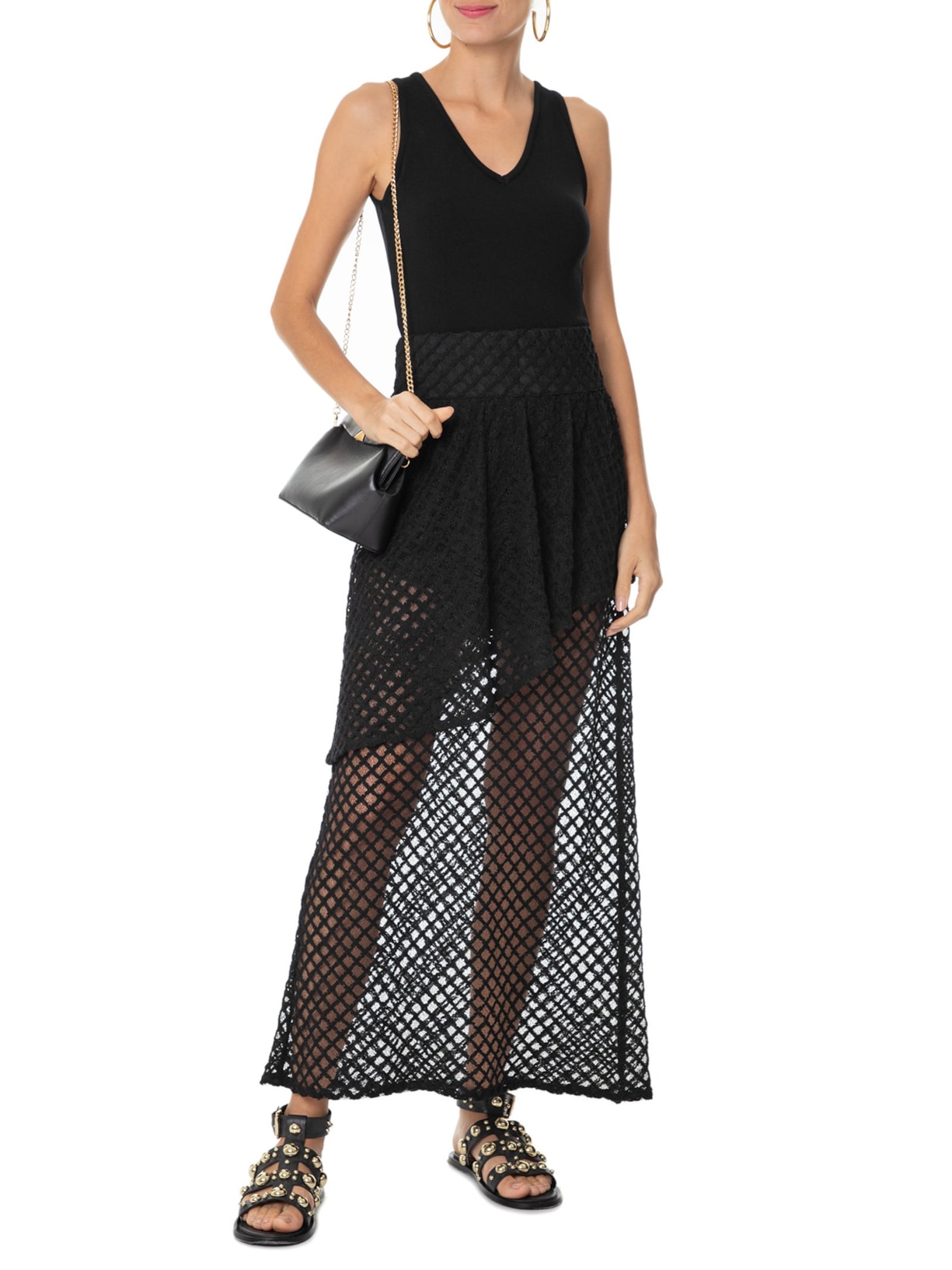 Top Tricot Pati Gola V Preto Mixed