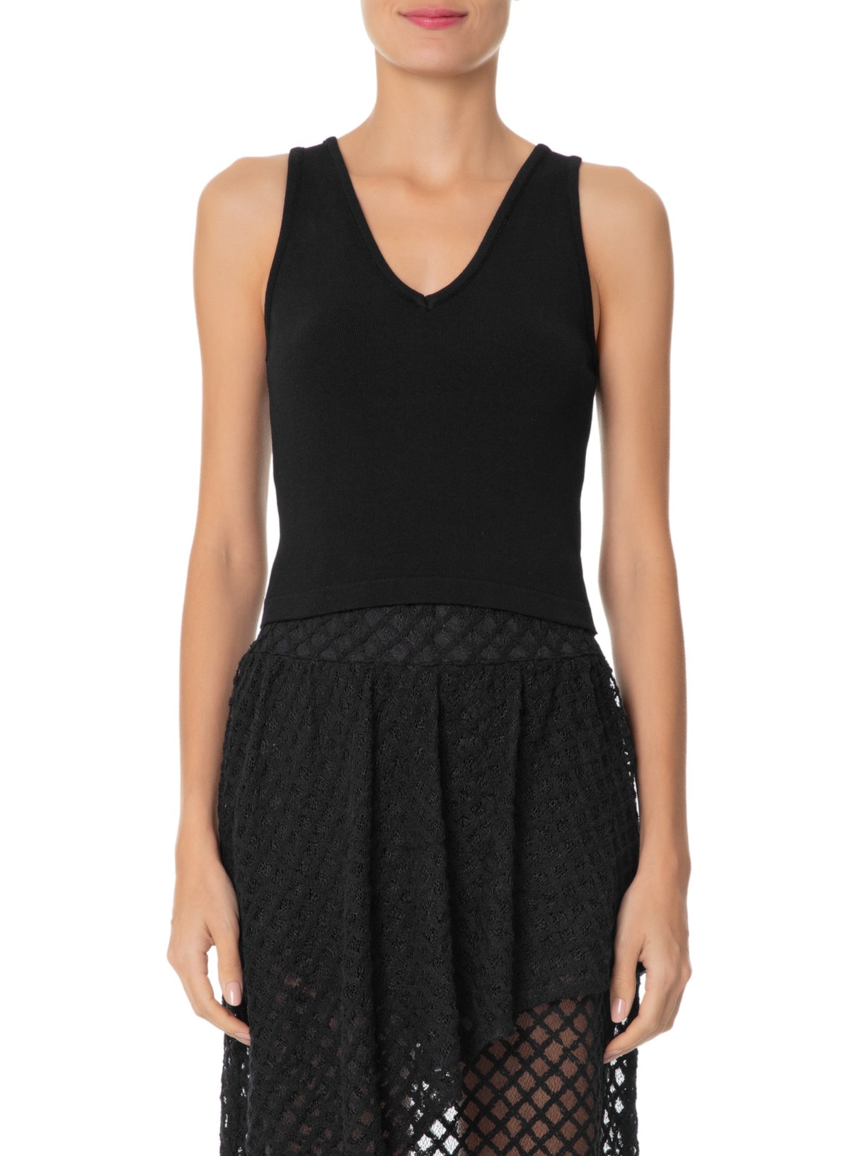 Top Tricot Pati Gola V Preto Mixed