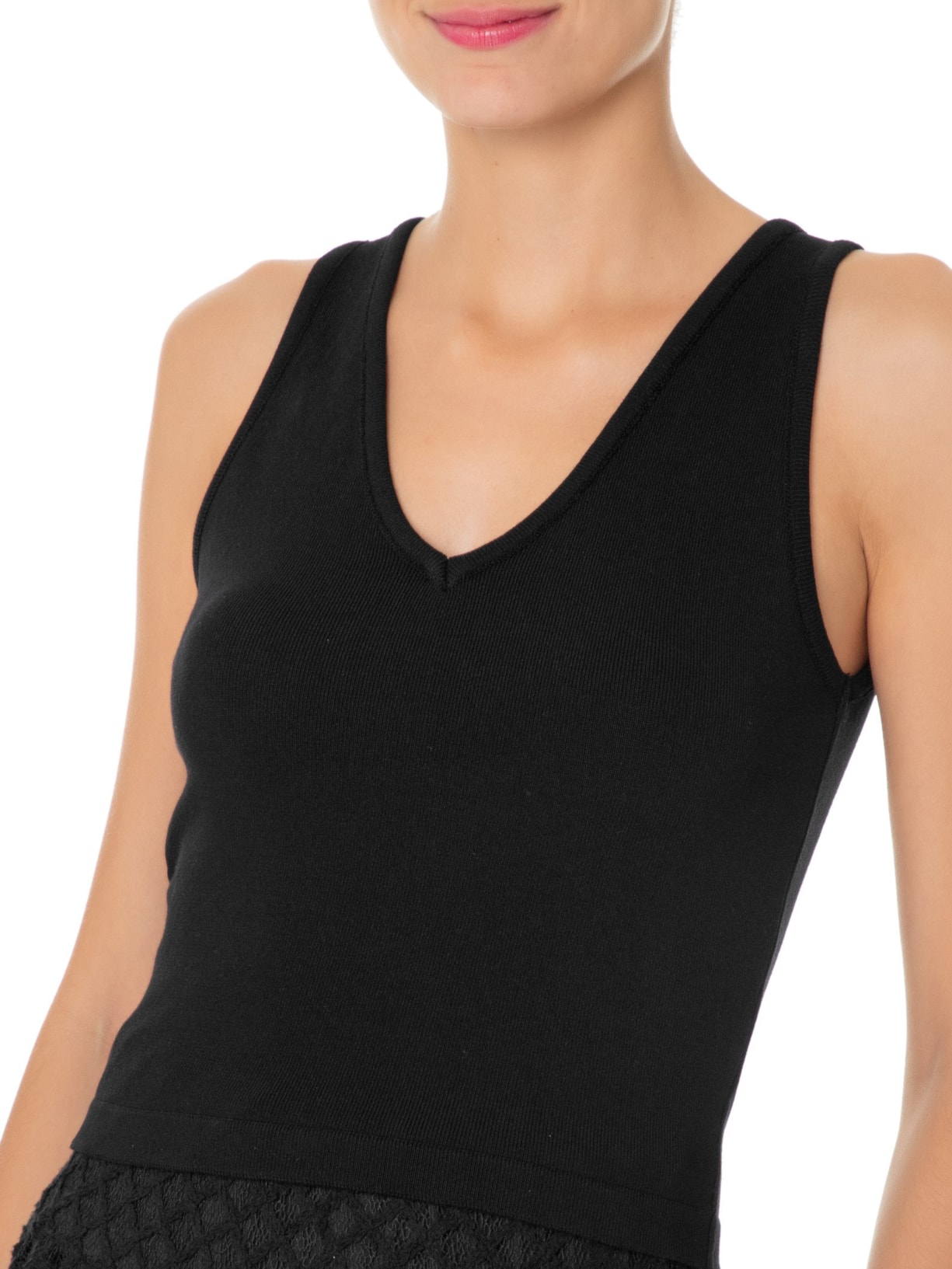 Top Tricot Pati Gola V Preto Mixed