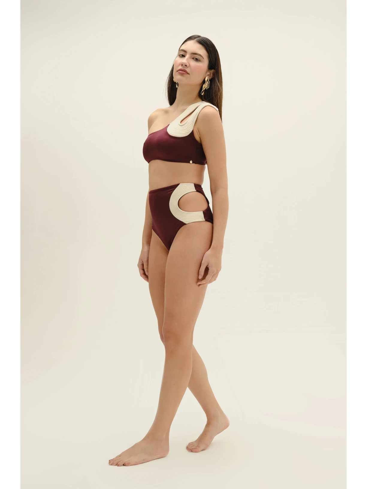 Top Um Ombro Só Contour Cabernet Vermelho Suntime