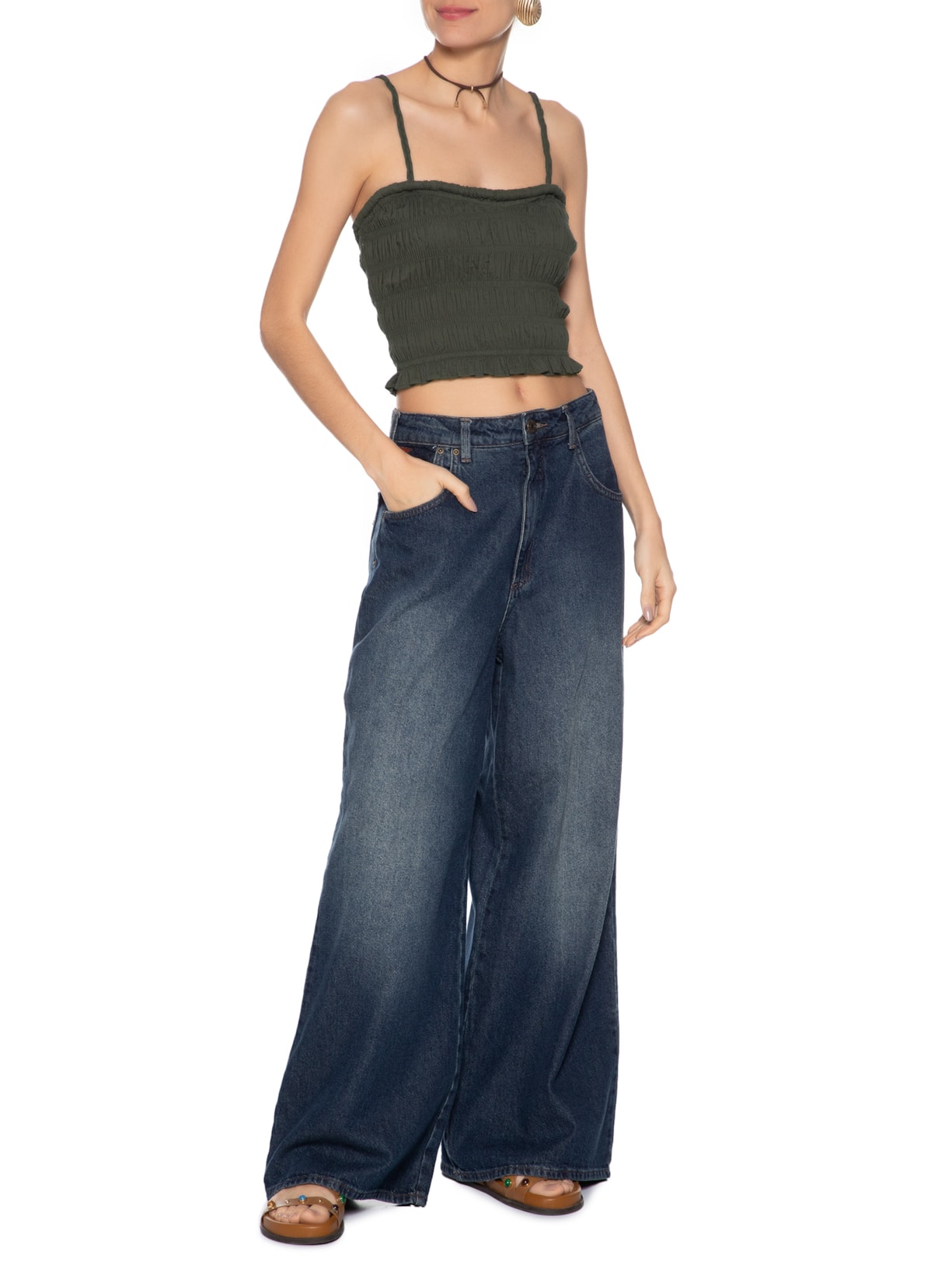 Top Voil Com Enchimento No Decote Cinza Animale Jeans