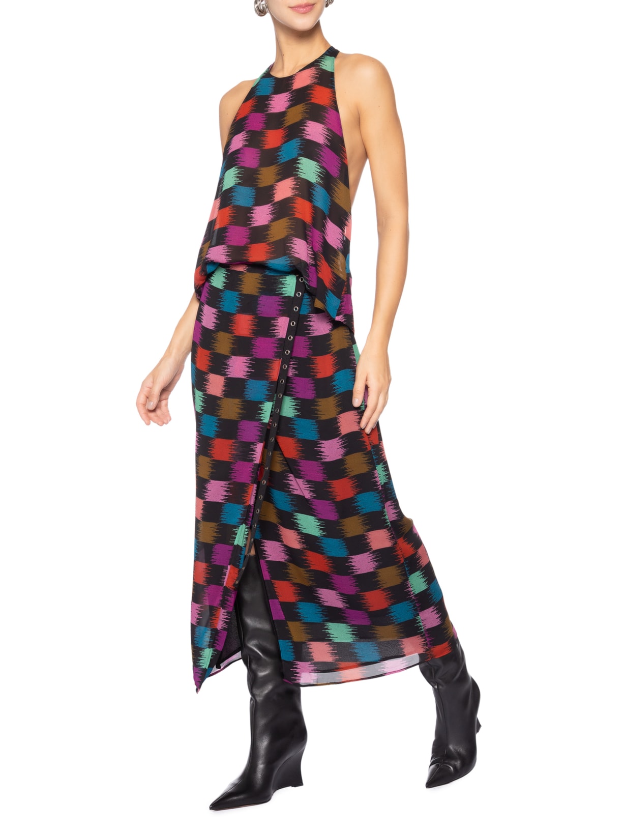 Top Xadrez Whisky Color Preto Animale