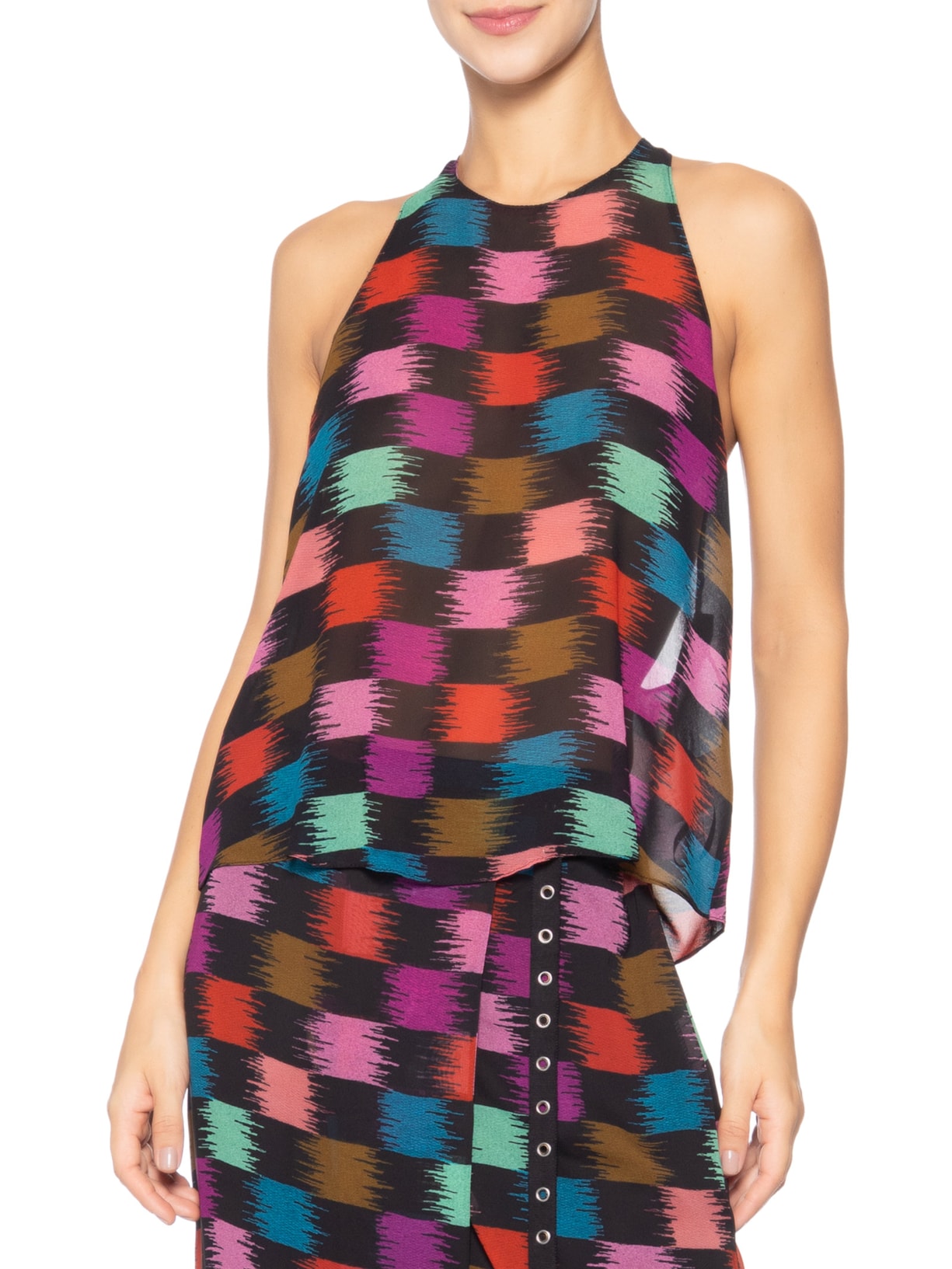 Top Xadrez Whisky Color Preto Animale