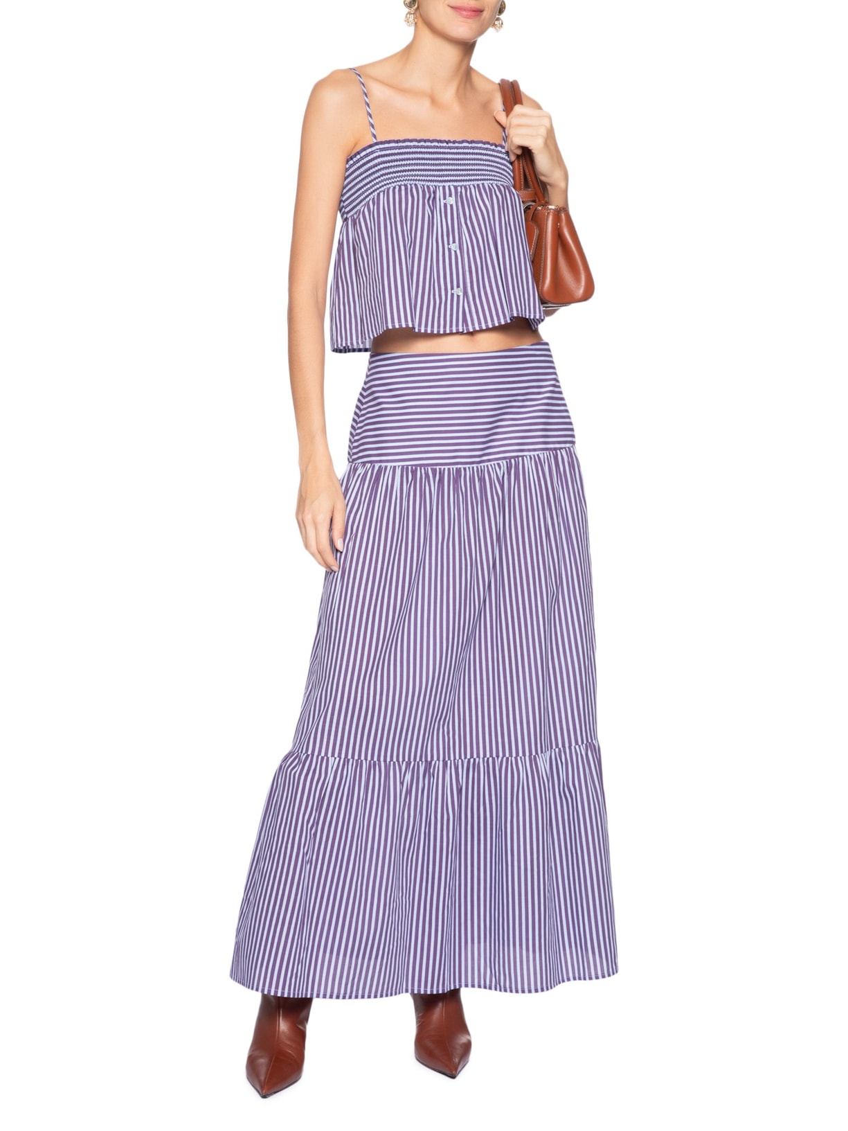 Topinho Feminino Cropped Voil Listrado Roxo Animale