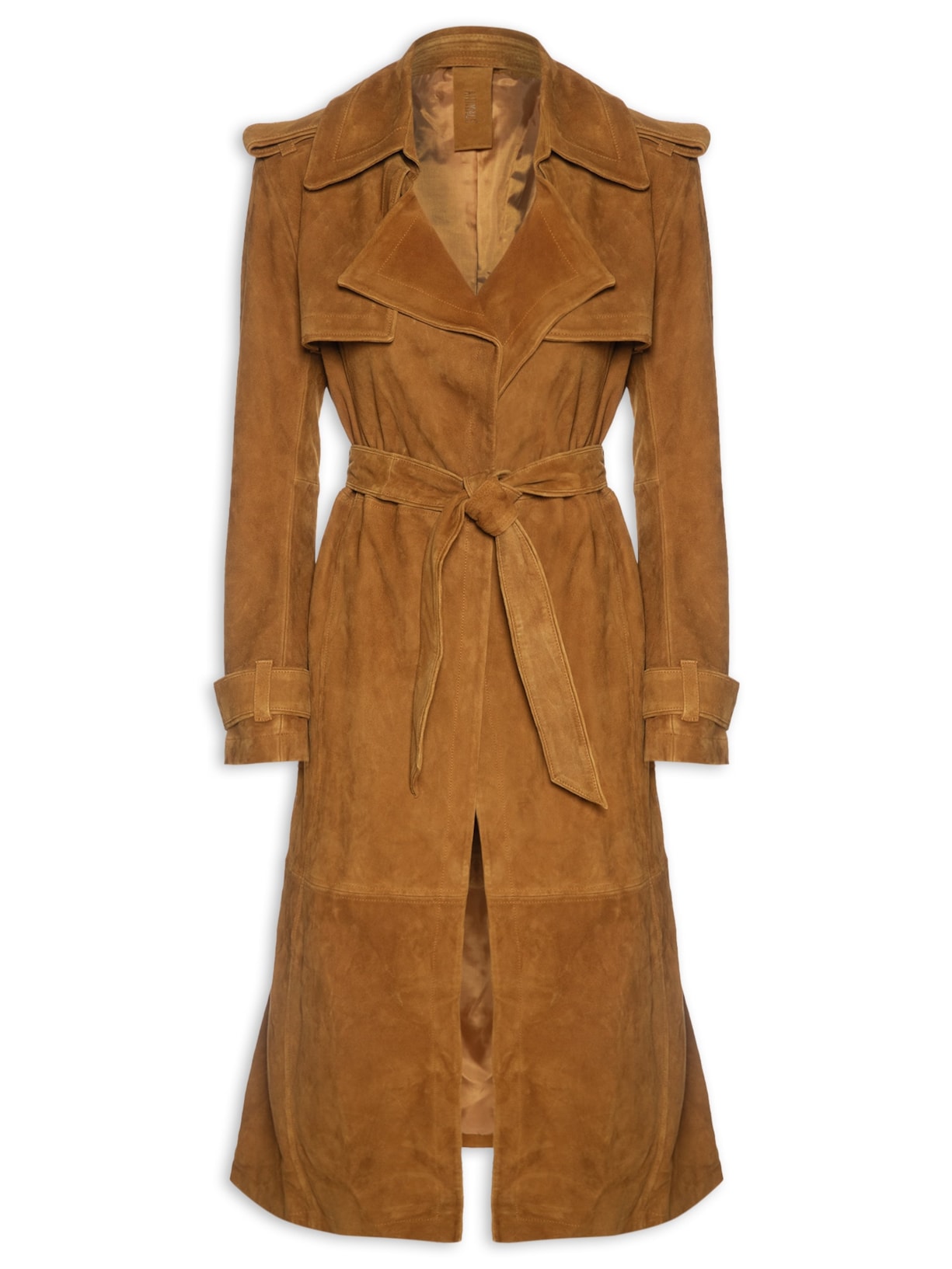 Trench Coat de Chamois Longo Clássico - Marrom