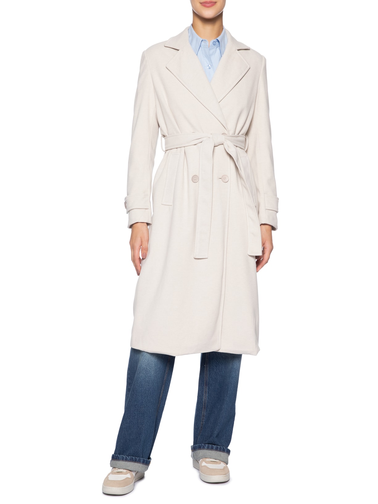 Trench Coat Feminino Com Cinto Bege Basiq