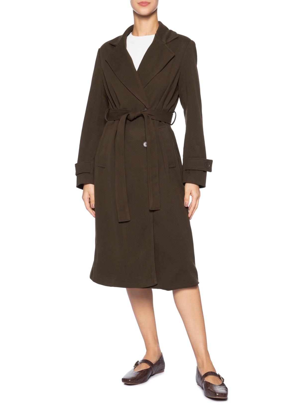 Trench Coat Feminino Com Cinto Marrom Basiq