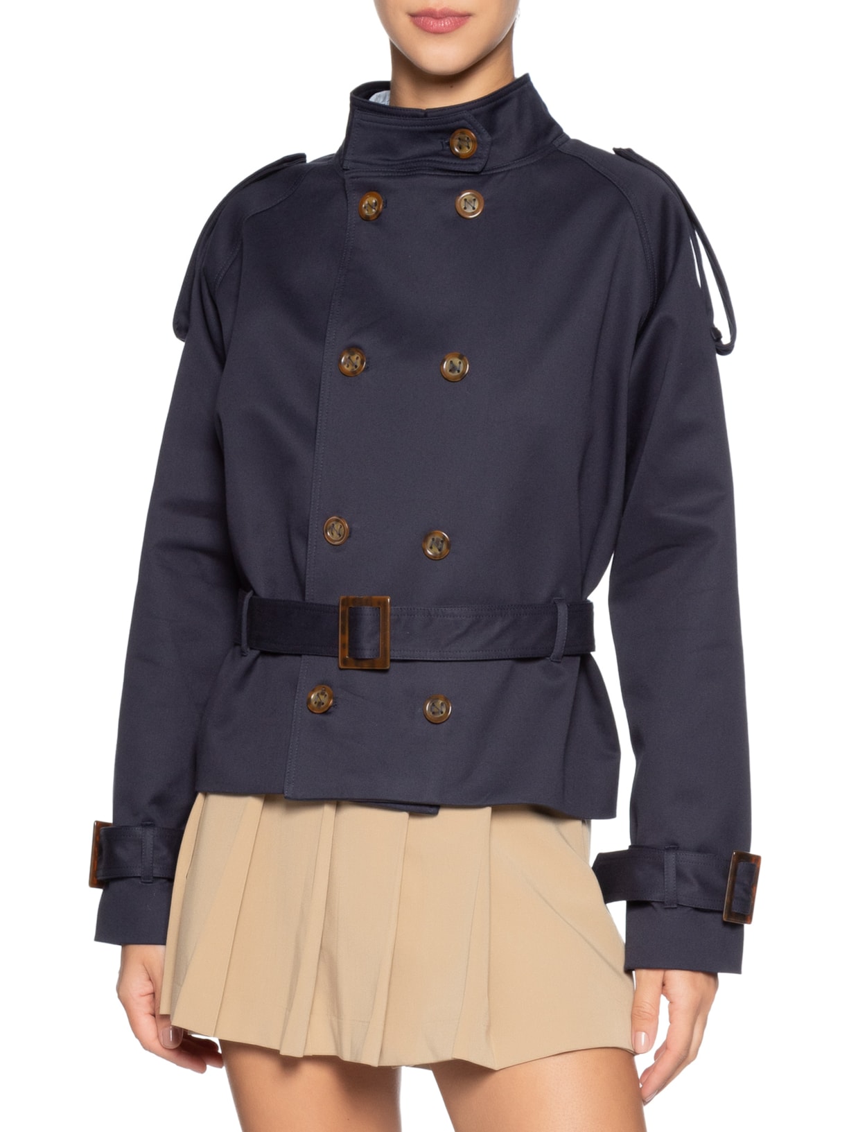 Trench Coat Feminino Curto Rose Azul Niini