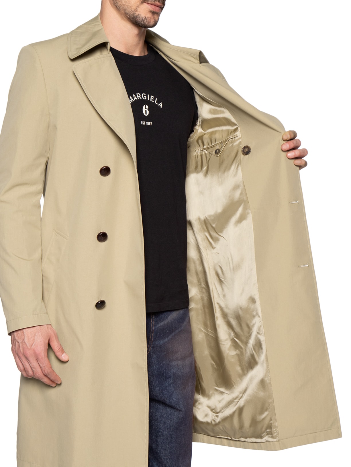 Trench Coat Masculino Double Breasted Belted – Bege Mm6 Maison Margiela