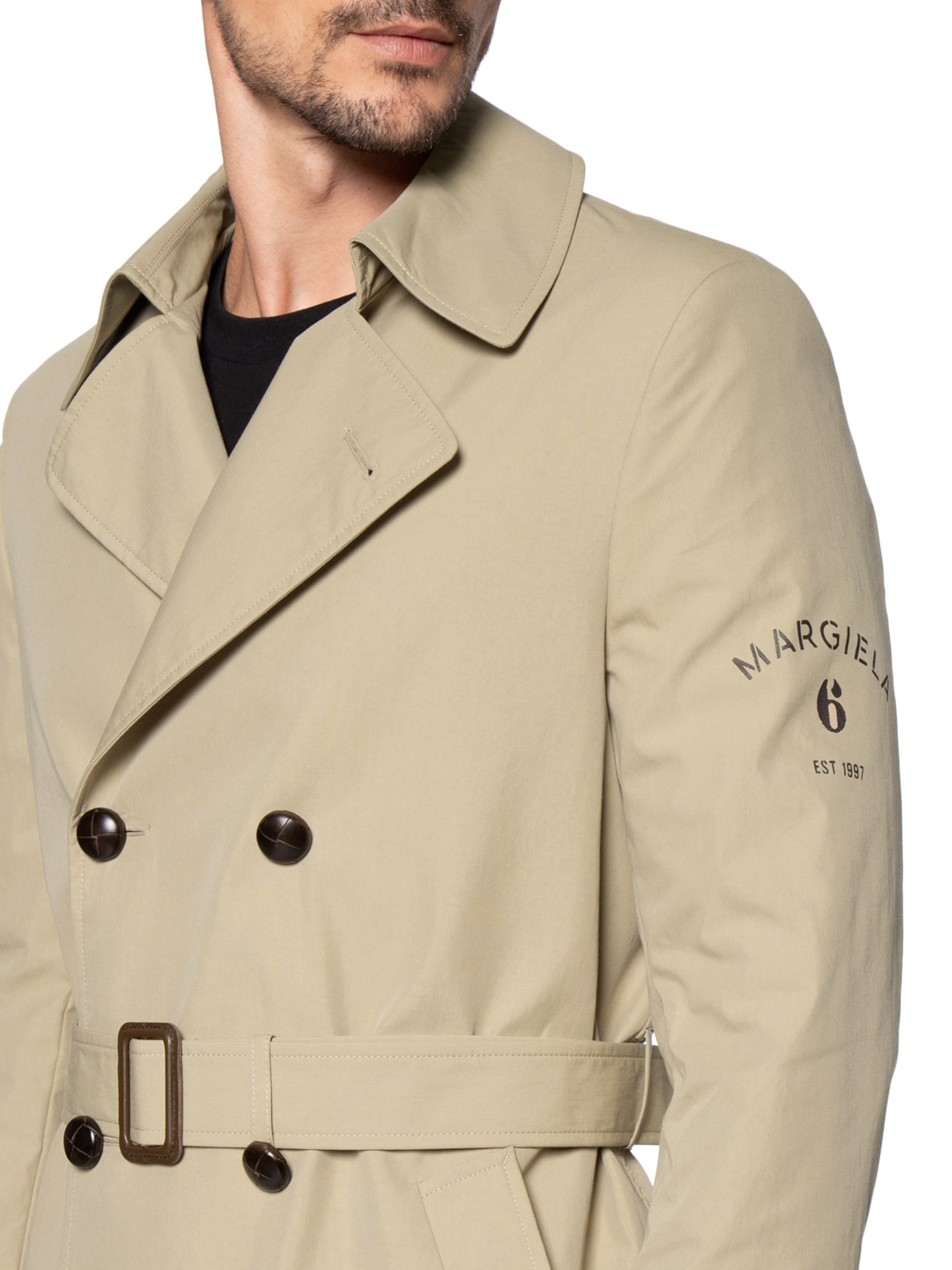 Trench Coat Masculino Double Breasted Belted – Bege Mm6 Maison Margiela