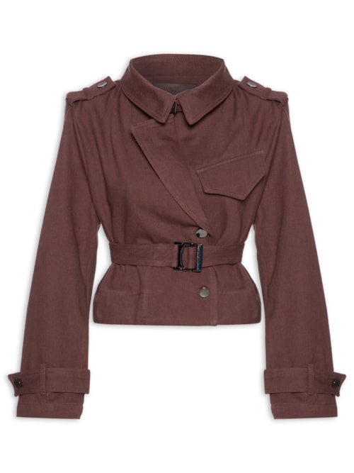 Trench Feminino De Sarja Curto Boho - Marrom
