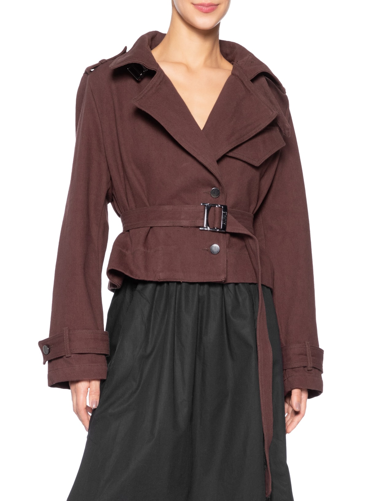 Trench Feminino De Sarja Curto Boho Marrom Animale