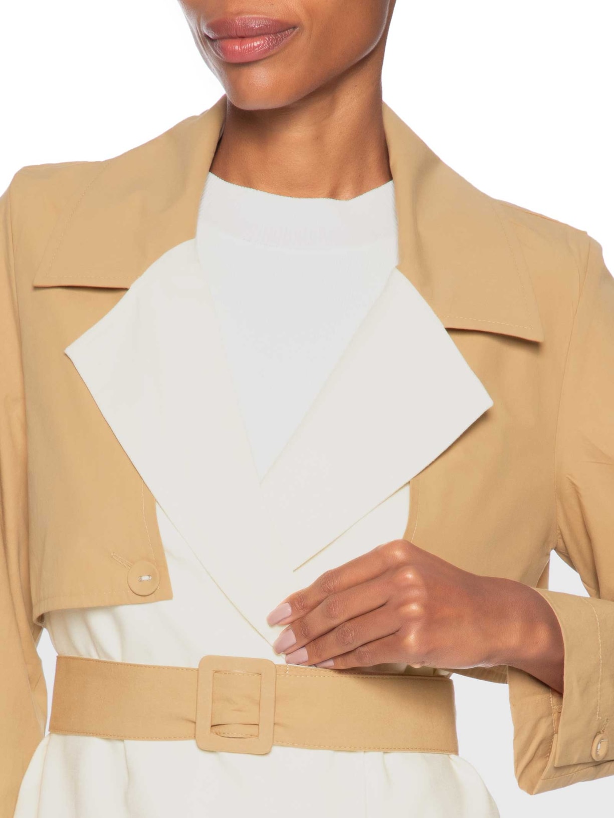 Trench Feminino Linho com Detalhe em Algodão Branco Dress To
