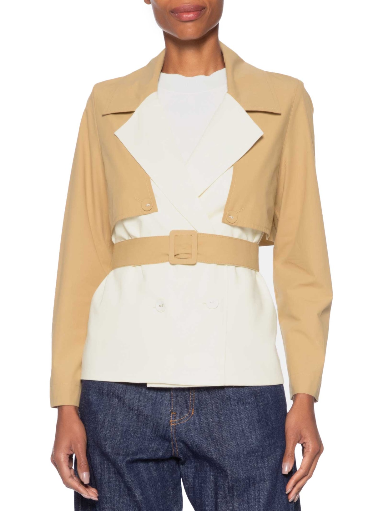 Trench Feminino Linho com Detalhe em Algodão Branco Dress To