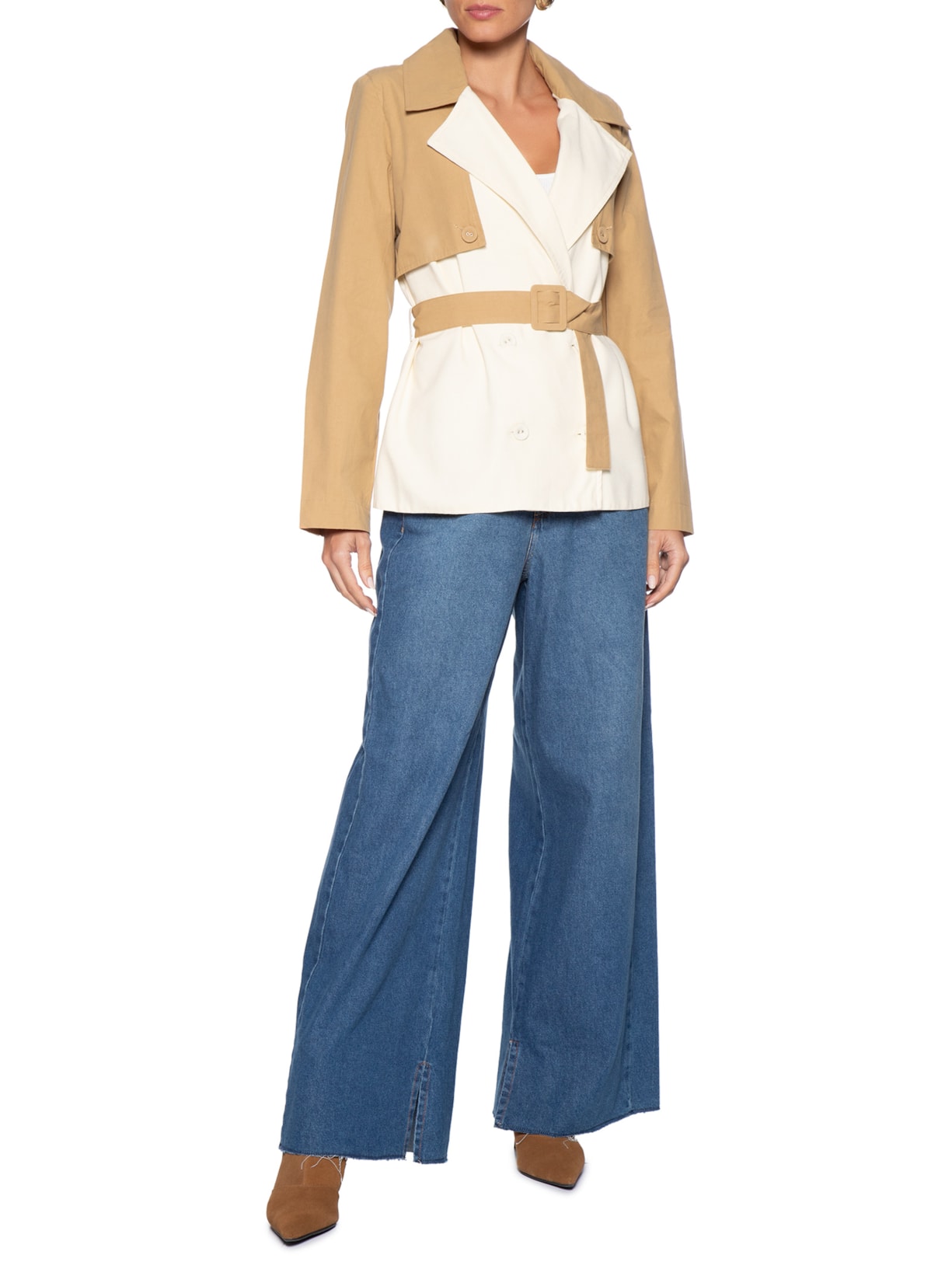 Trench Feminino  Linho com Detalhe em Algodão – Branco Dress To