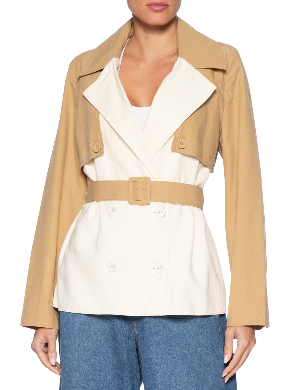 Trench Feminino  Linho com Detalhe em Algodão – Branco Dress To