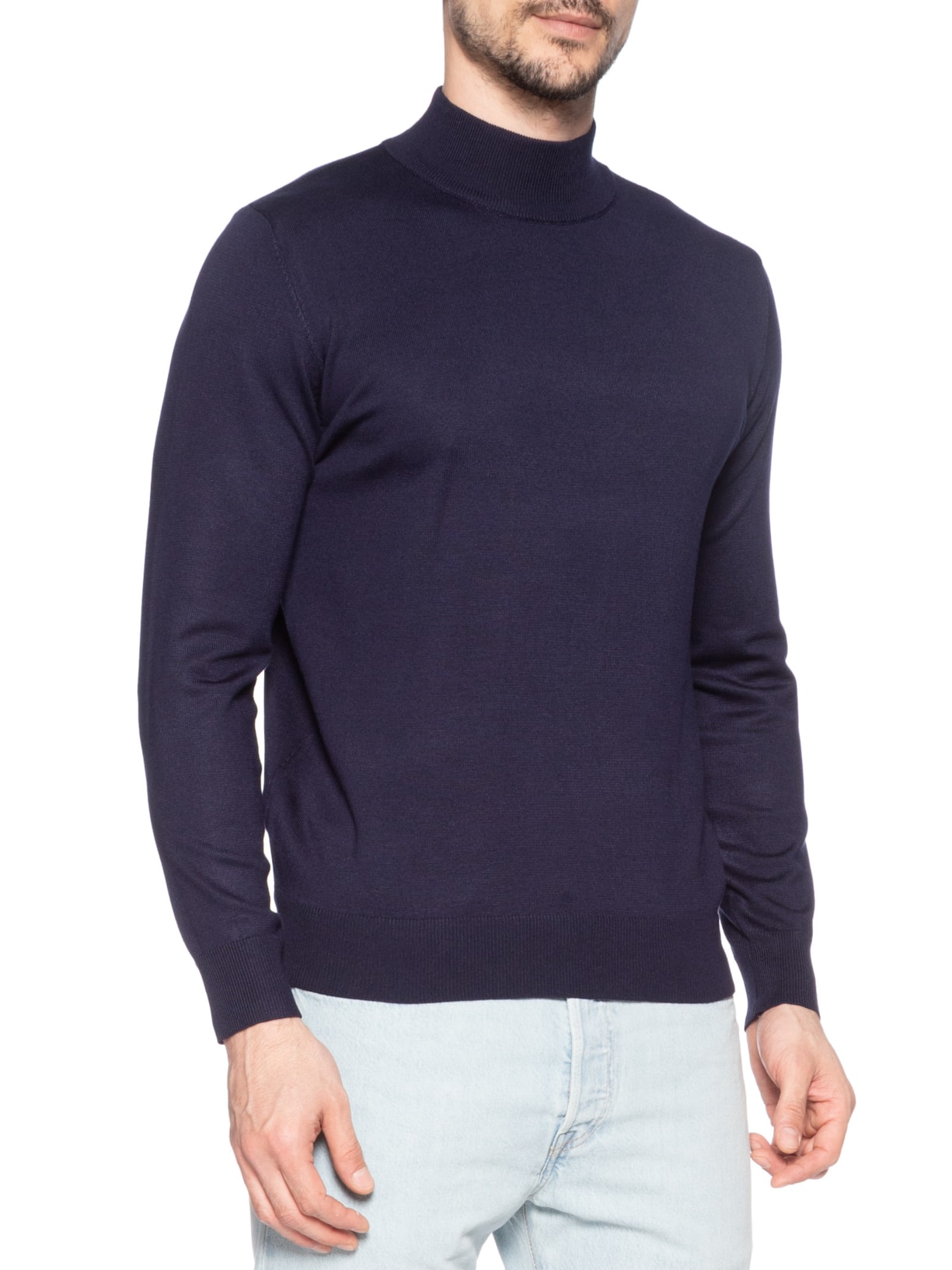 Tricot Masculino Básico Gola Alta Azul Basiq Men