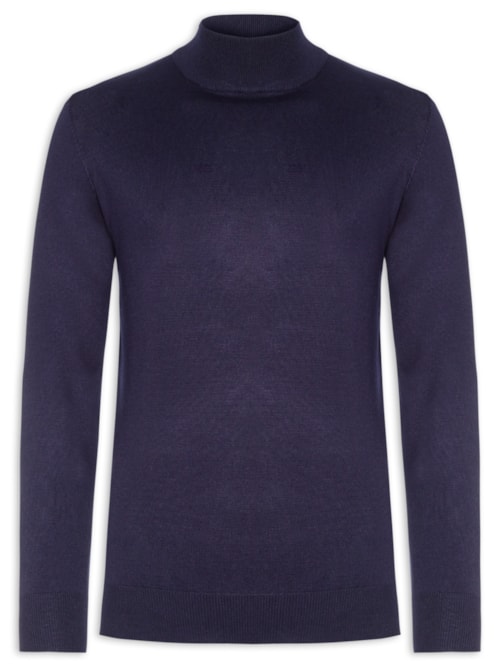 Tricot Masculino Básico Gola Alta - Azul