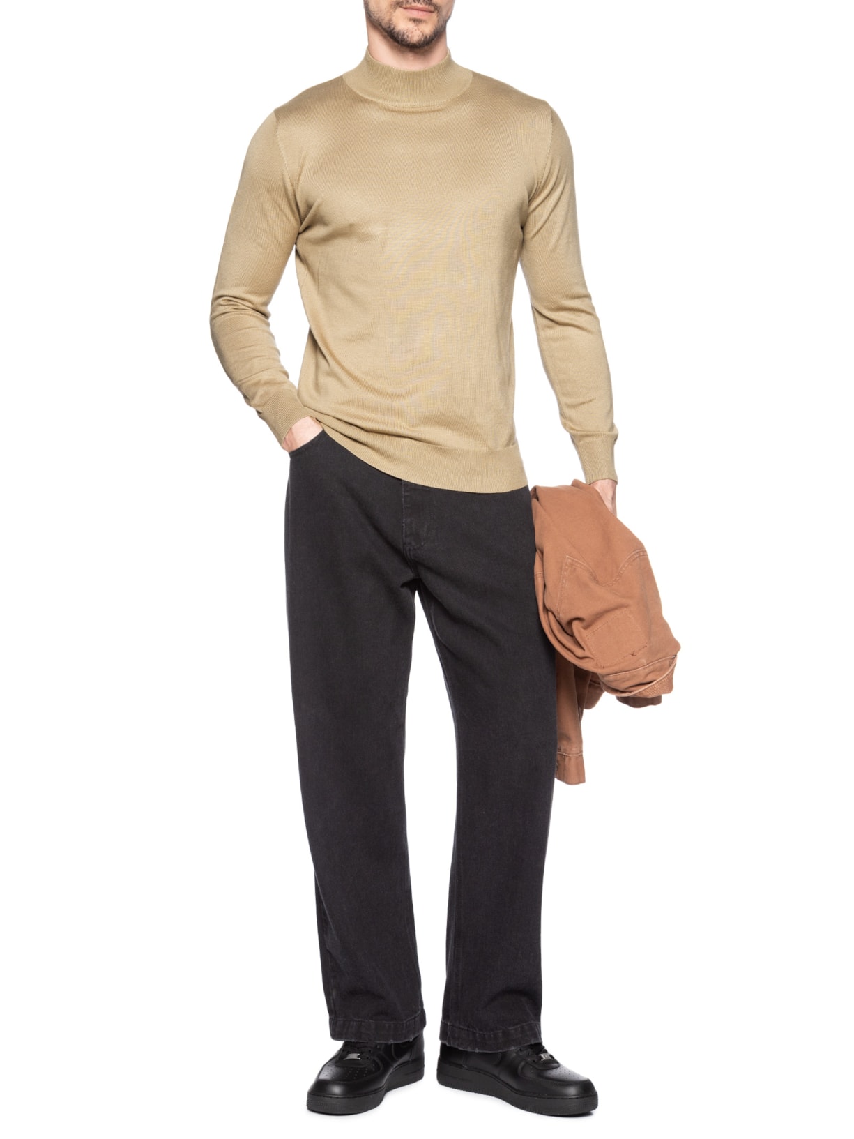 Tricot Masculino Básico Gola Alta Bege Basiq Men