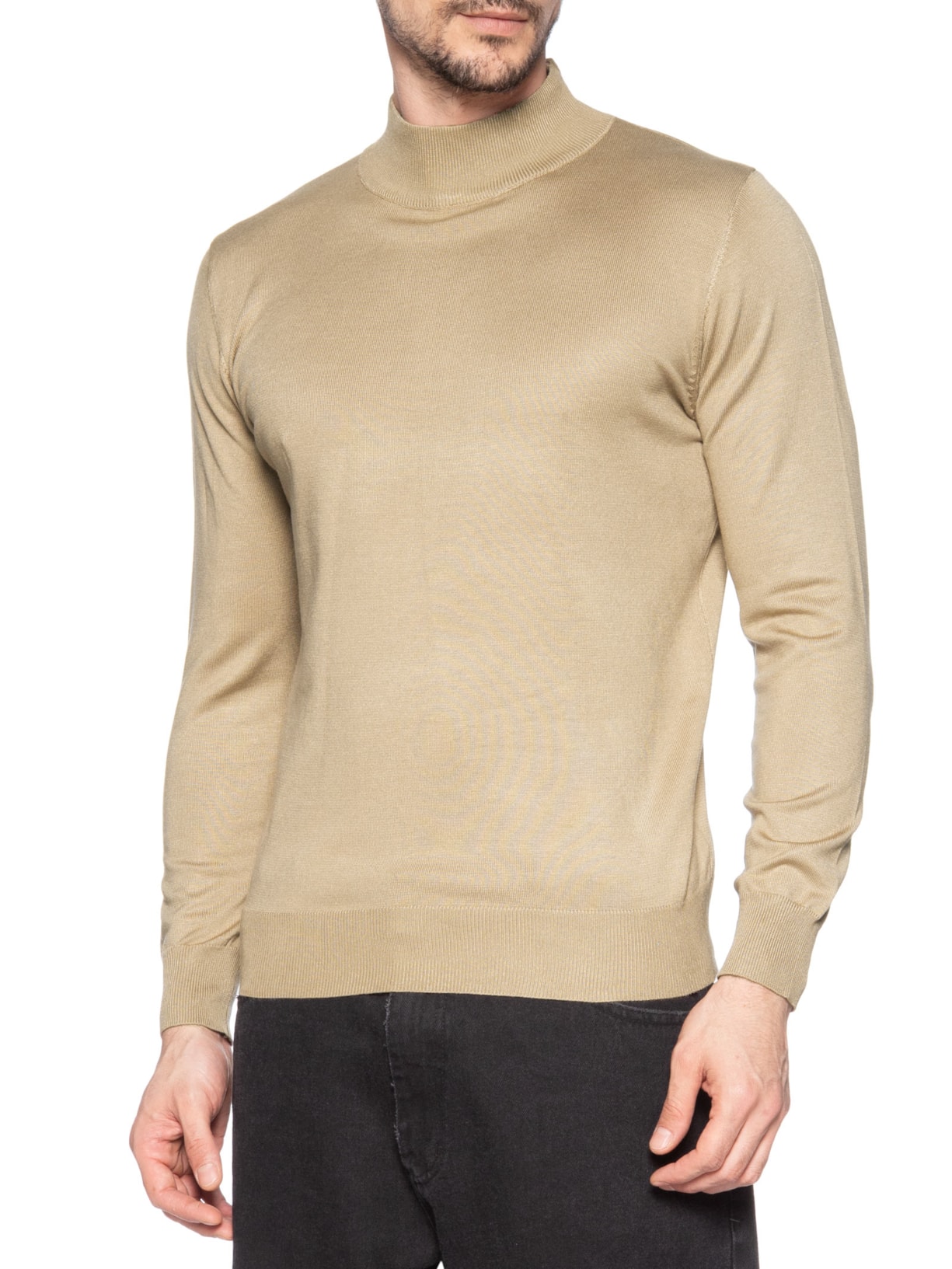 Tricot Masculino Básico Gola Alta Bege Basiq Men