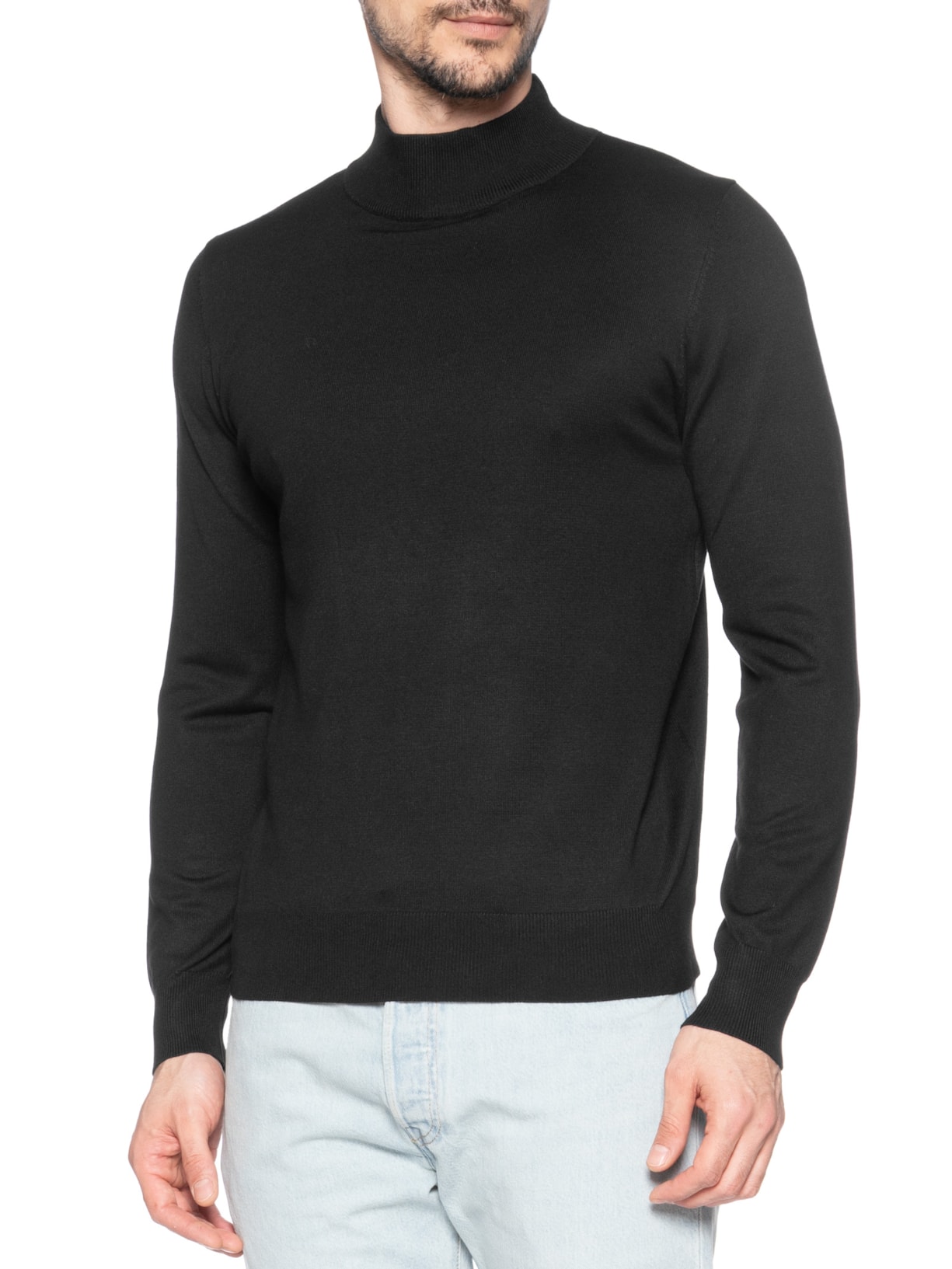 Tricot Masculino Básico Gola Alta Preto Basiq Men