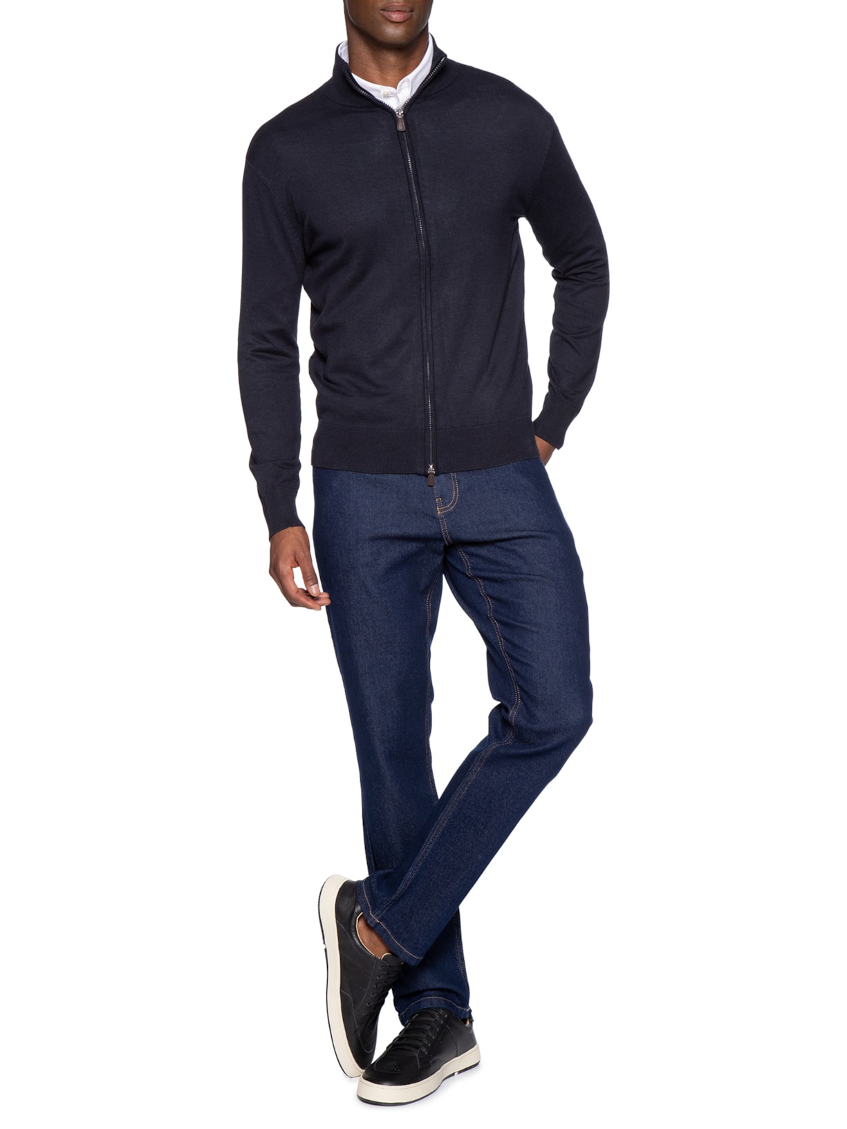 Tricot Masculino Full Zíper Mescla Touch Azul Reserva