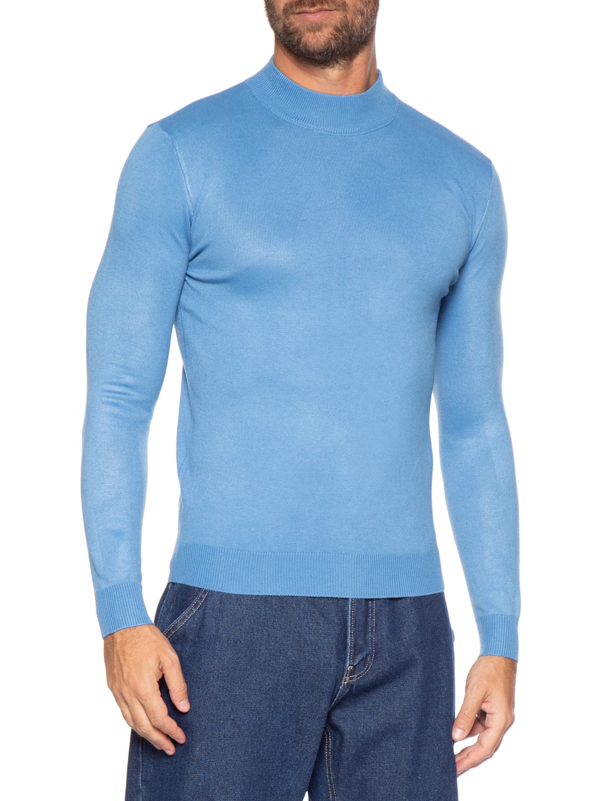 Tricot Masculino Gola Alta Básico Azul Basiq Men