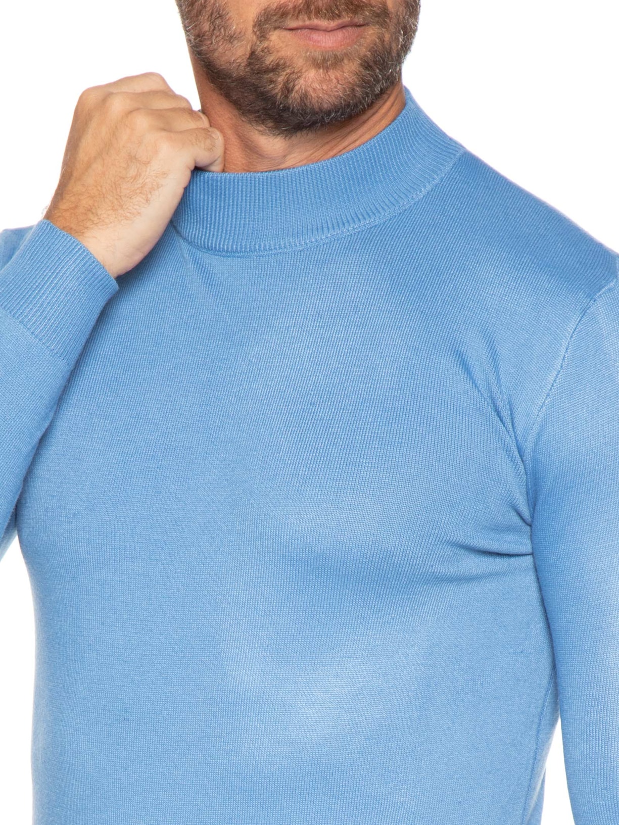 Tricot Masculino Gola Alta Básico Azul Basiq Men