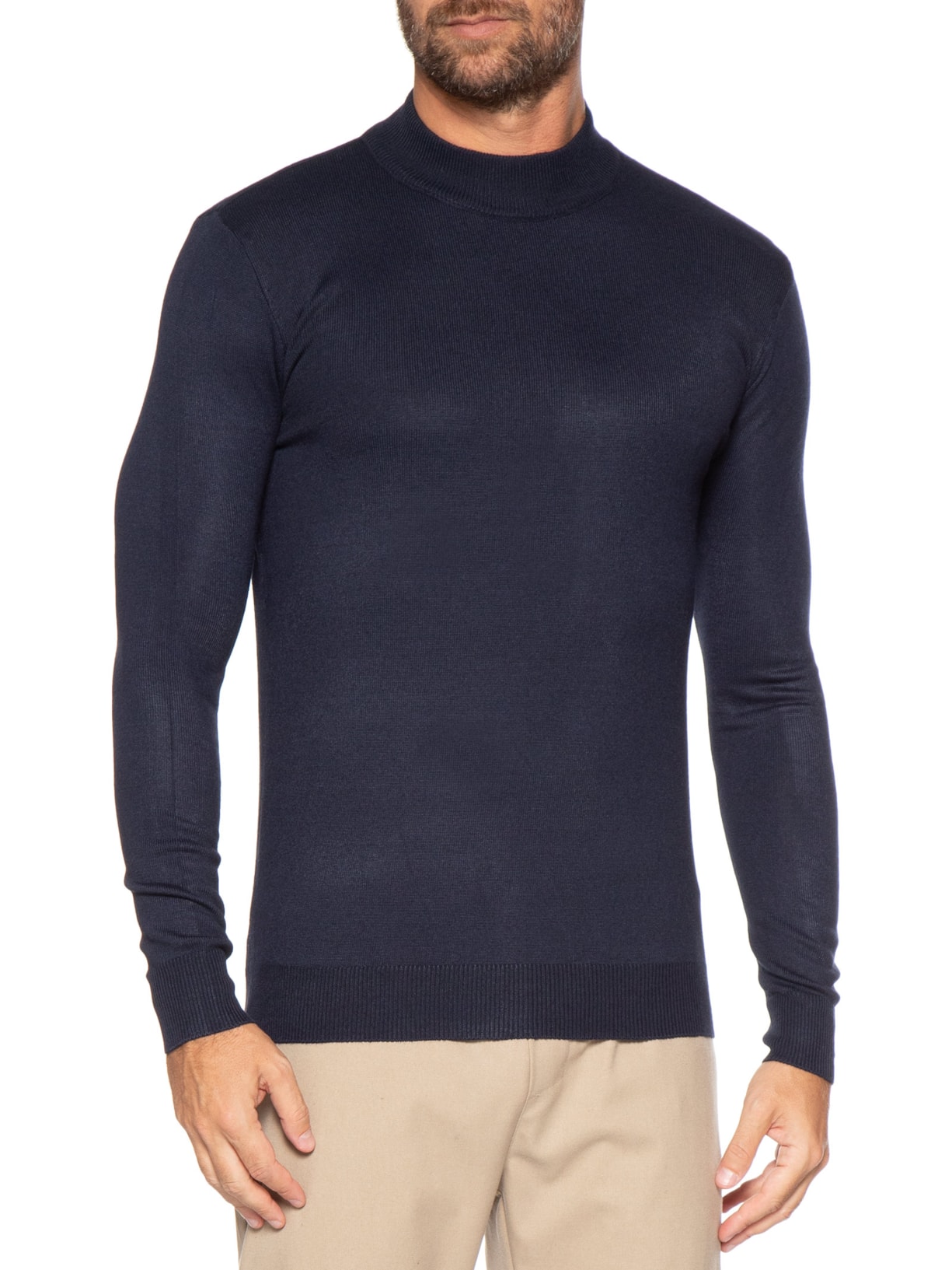 Tricot Masculino Gola Alta Básico Azul Basiq Men