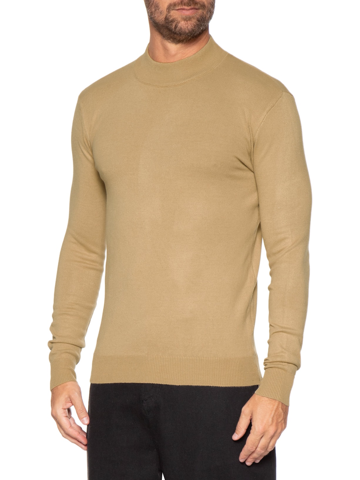 Tricot Masculino Gola Alta Básico Bege Basiq Men