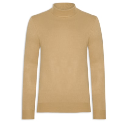 Tricot Masculino Gola Alta Básico - Bege