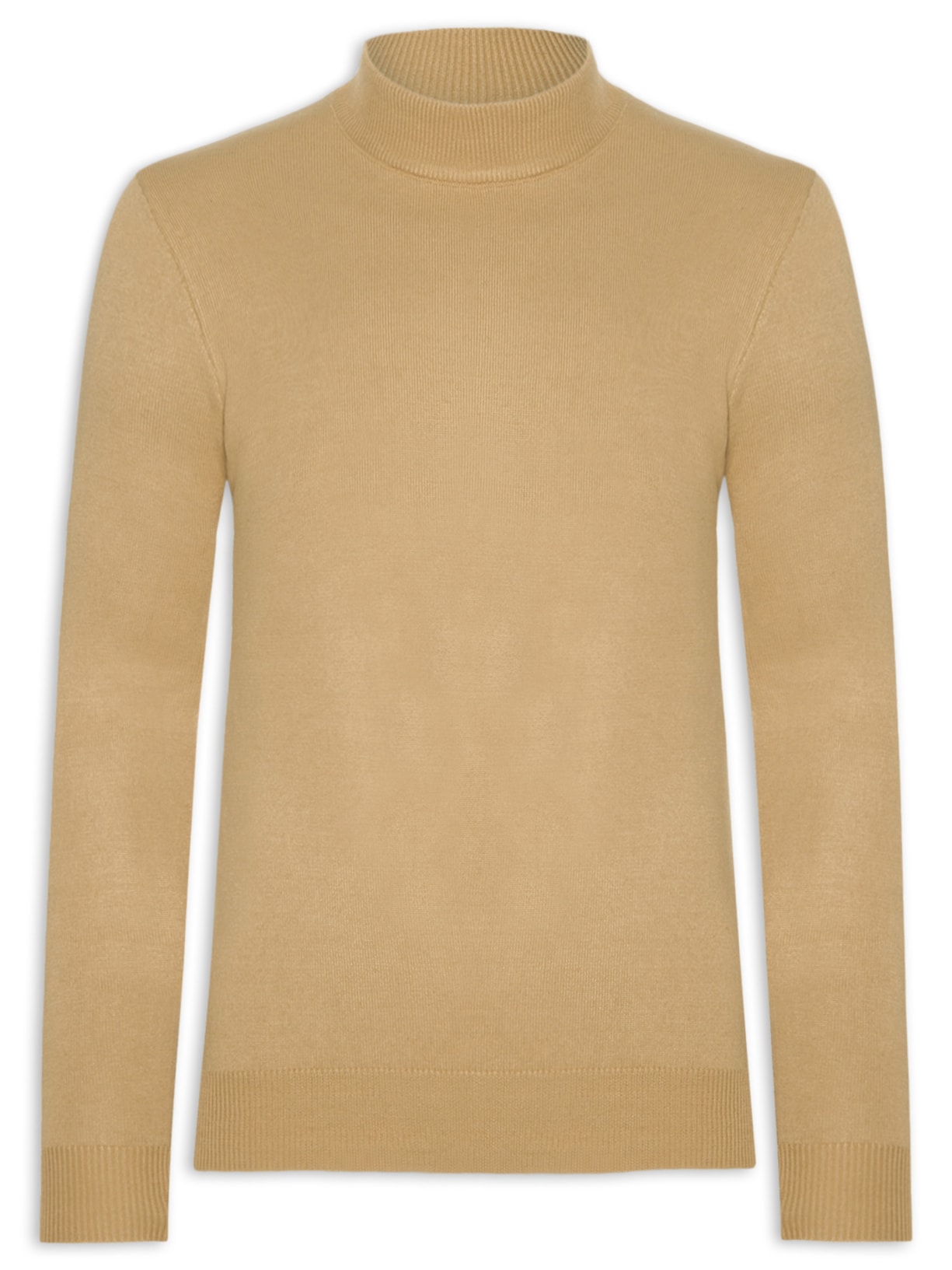 Tricot Masculino Gola Alta Básico - Bege